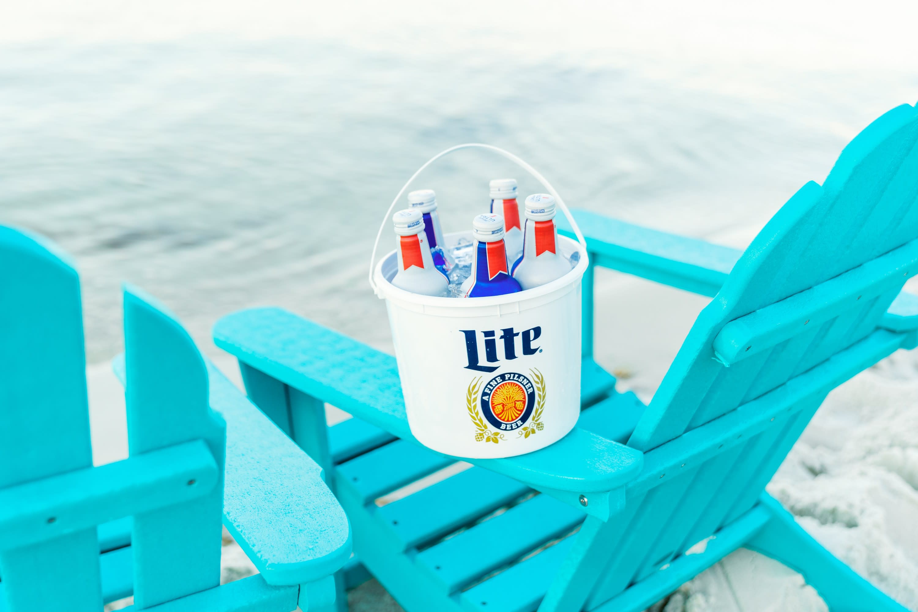 bucket of beer on beach chair