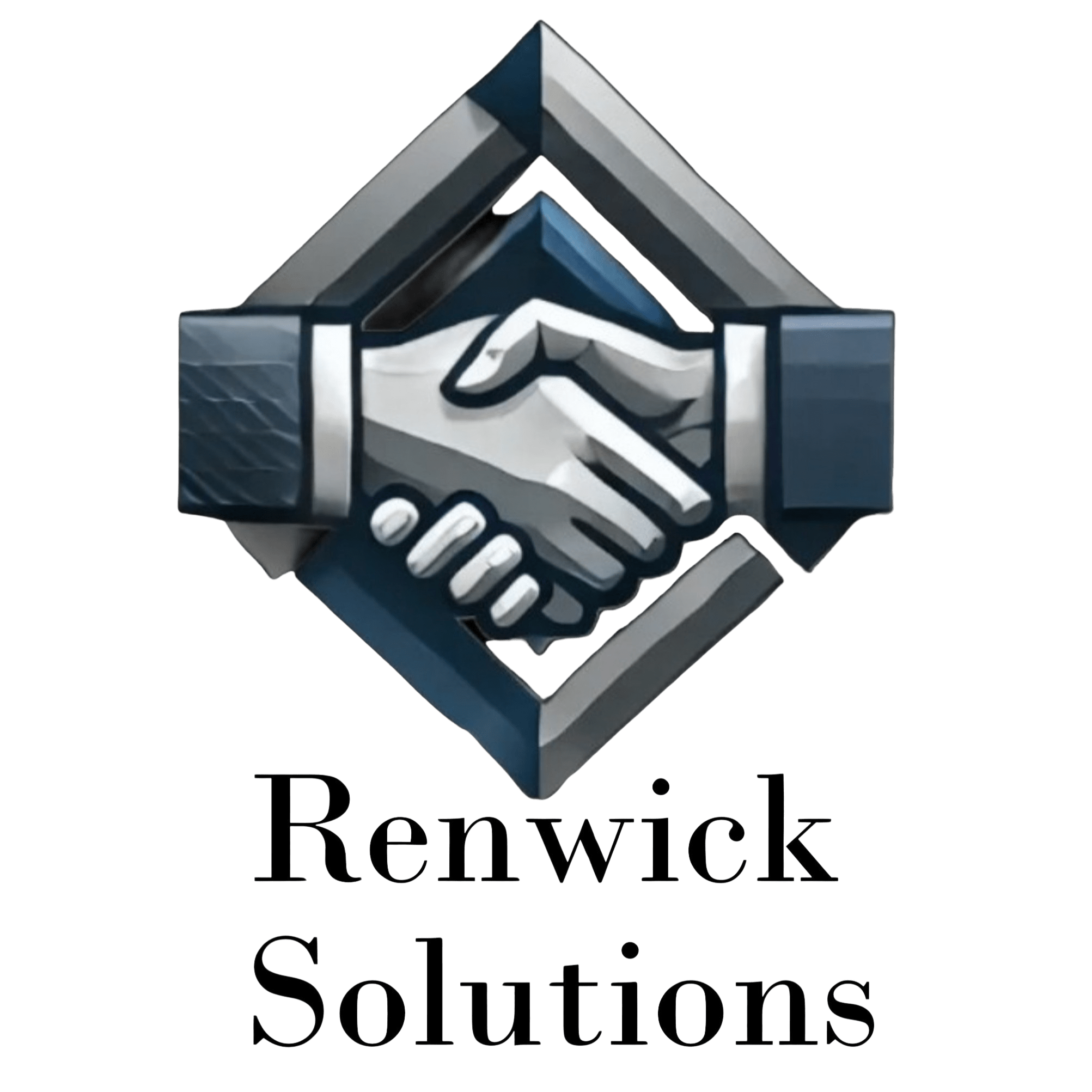Renwick Solutions logo featuring a handshake inside a diamond shape