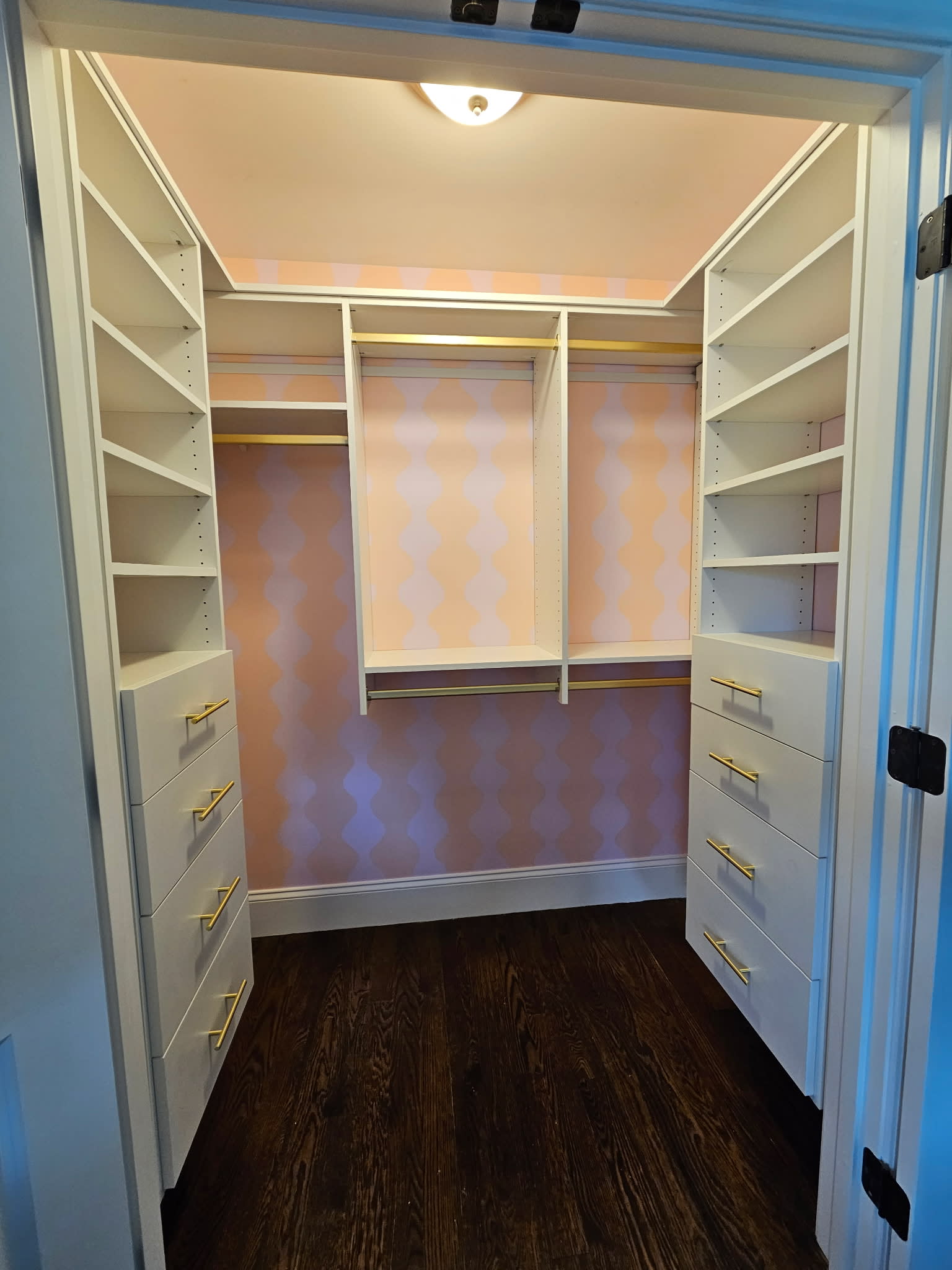 Chic Girl’s Closet with White Melamine and Gold Hardware