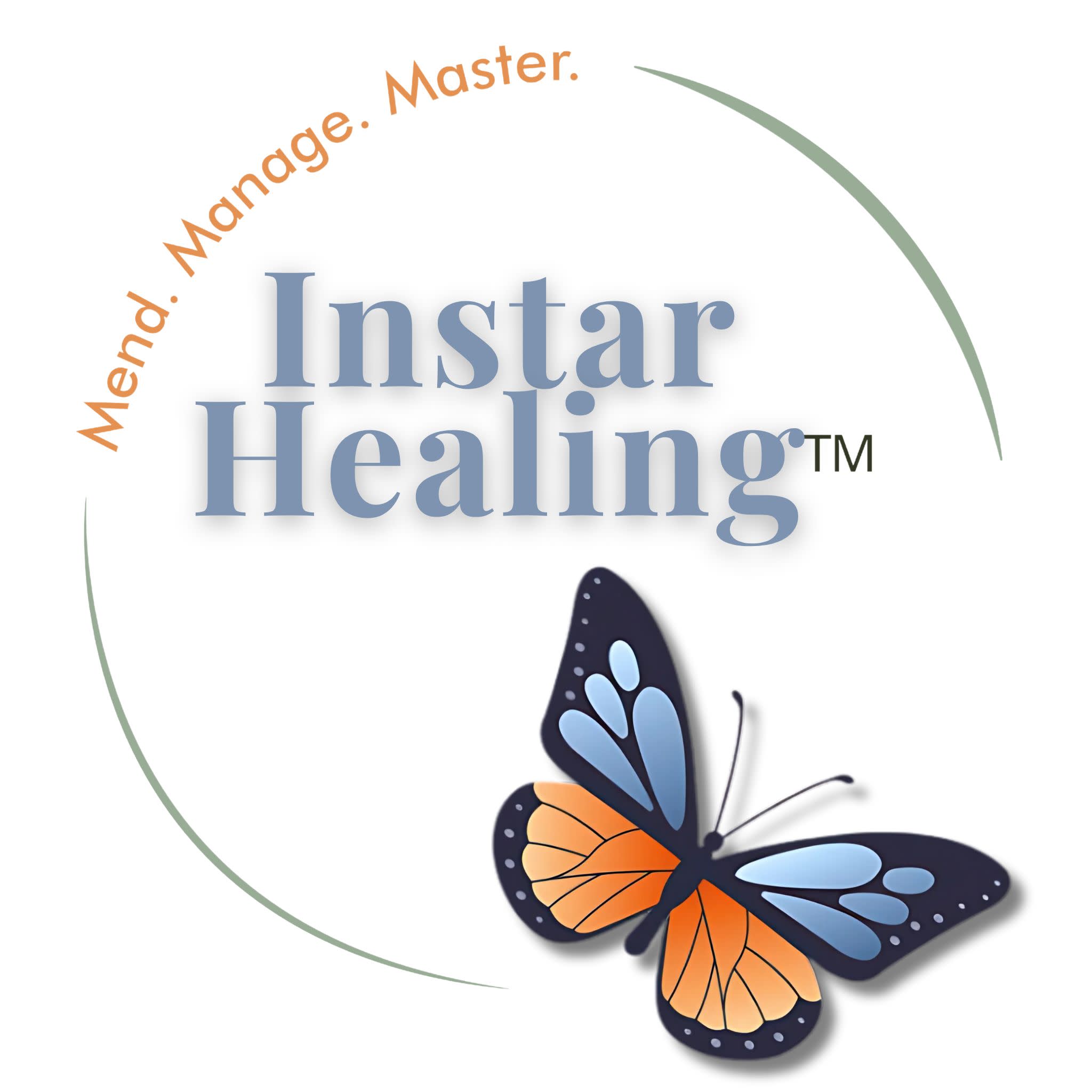 logo for Instar Healing a butterfly with the tag line mend. manage. master