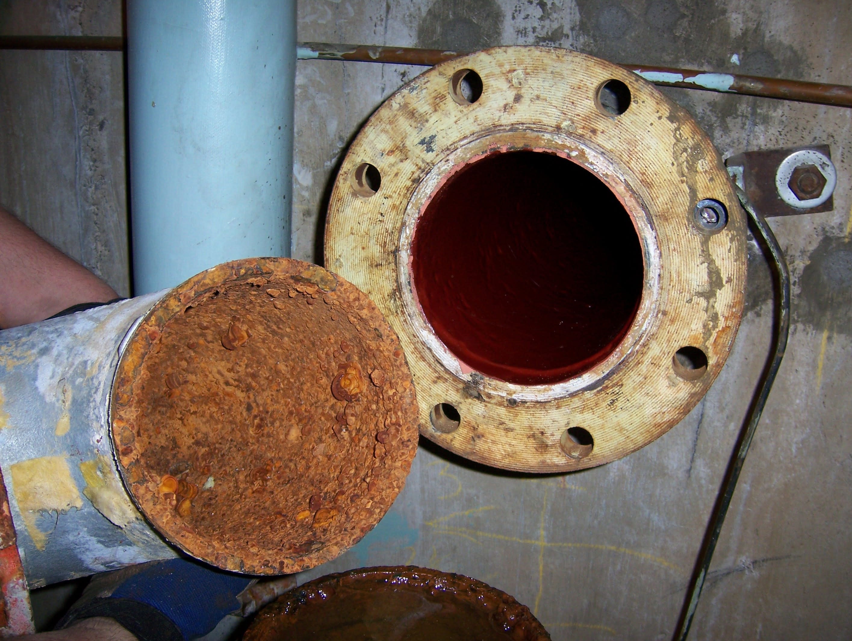 Before Epoxy Coating and After 6" Swimming Pool Supply Line