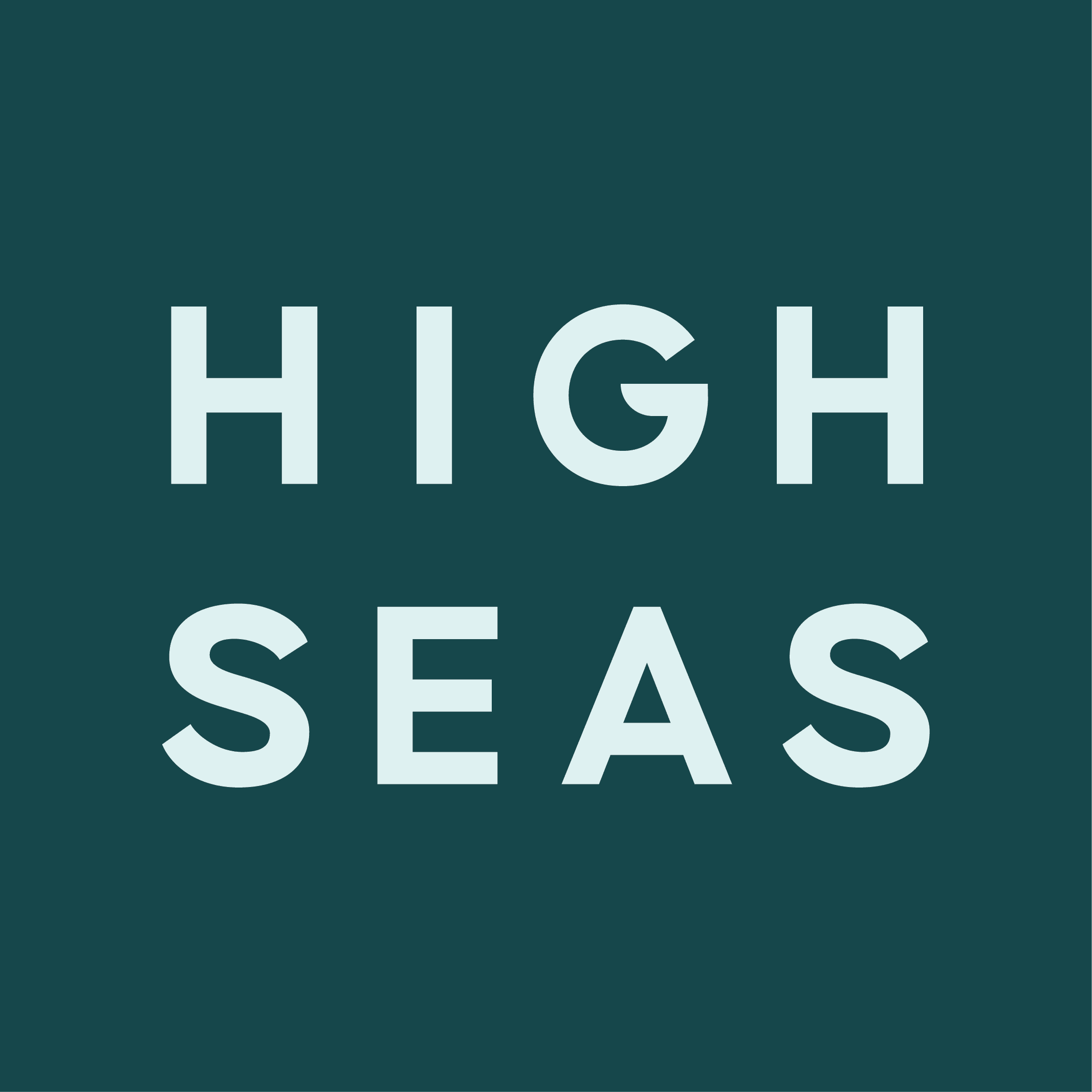 High Seas logo featuring the words ‘HIGH SEAS’ in large, light-teal block letters set against a dark-teal background.