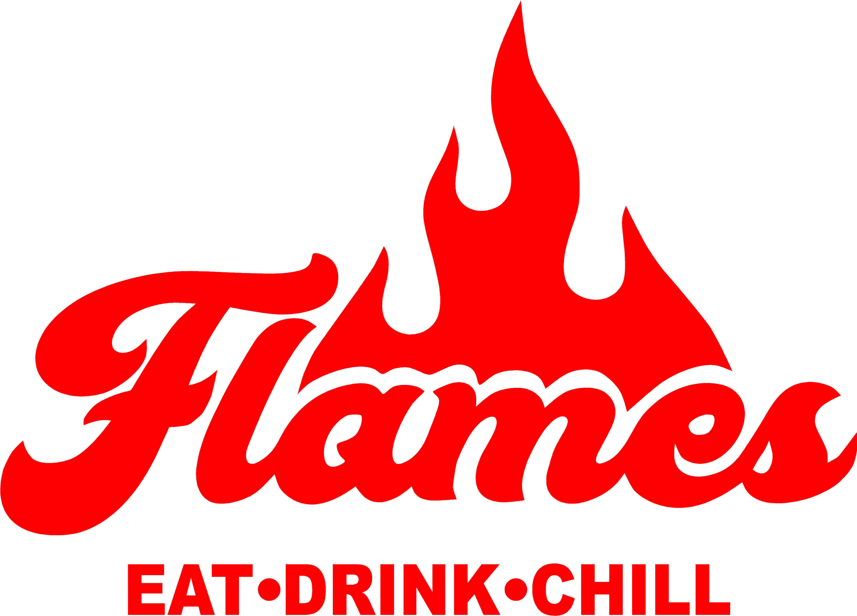 Flames Restaurant Logo "Eat. Drink. Chill."