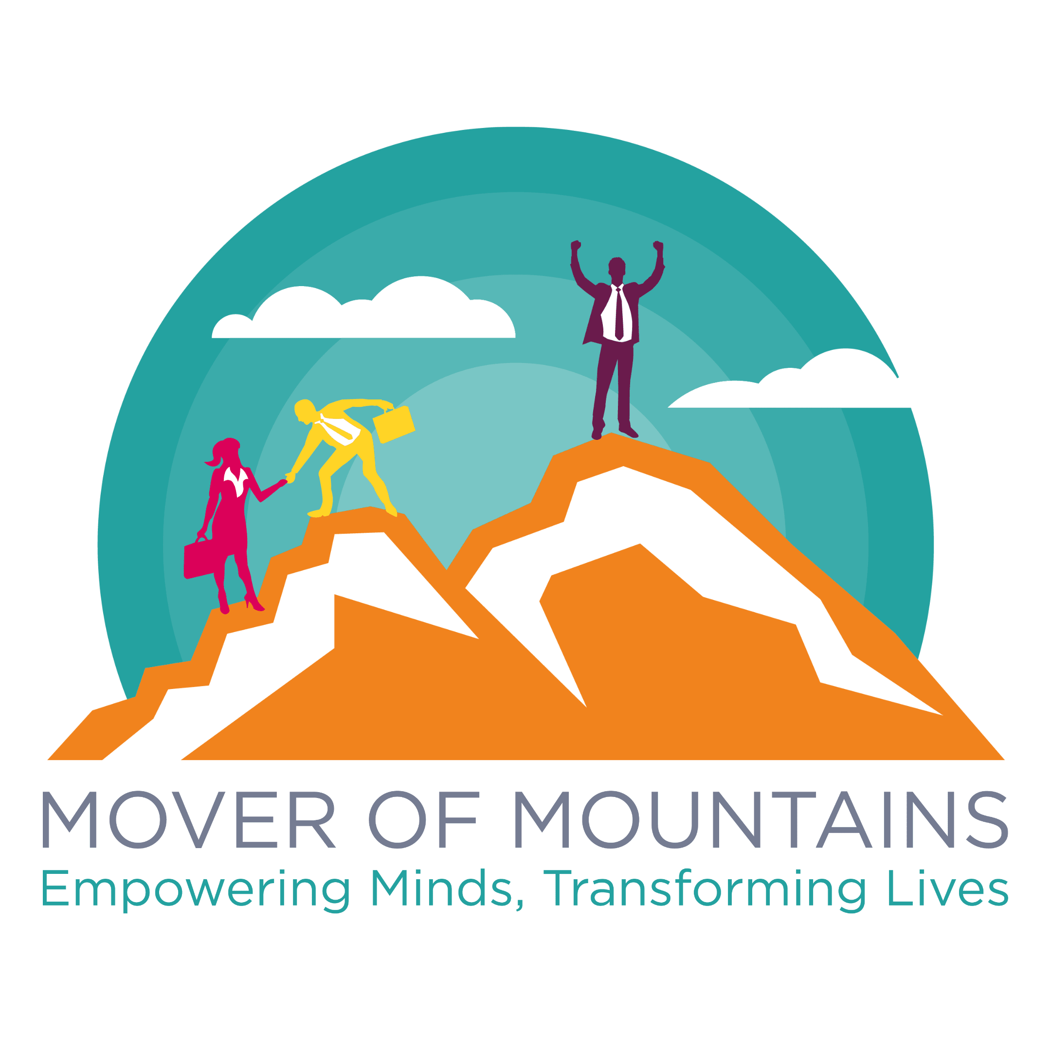 Mover of Mountains logo showing progressive mountain climbing journey, representing leadership and transformation