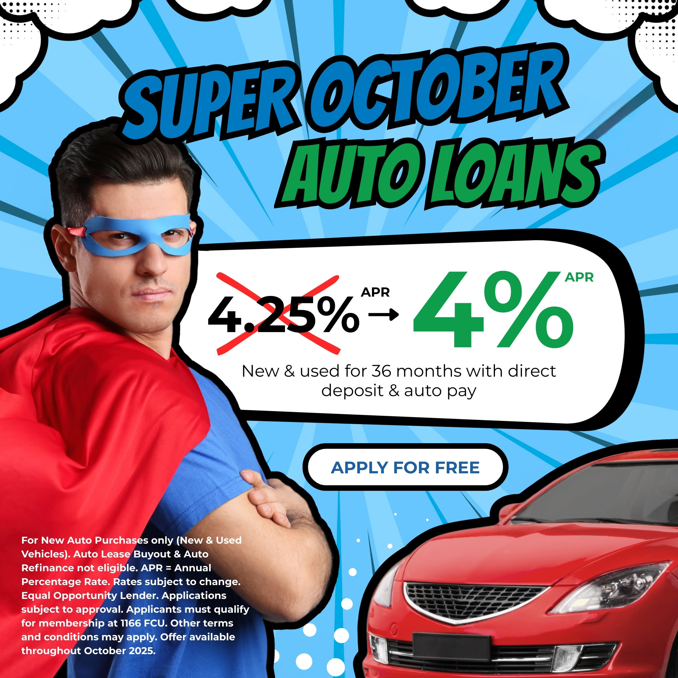 Superhero standing next to a red car