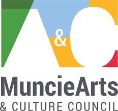Green, light blue, yellow-orange, and red logo of the Muncie Arts & Culture Council with negative space A & C