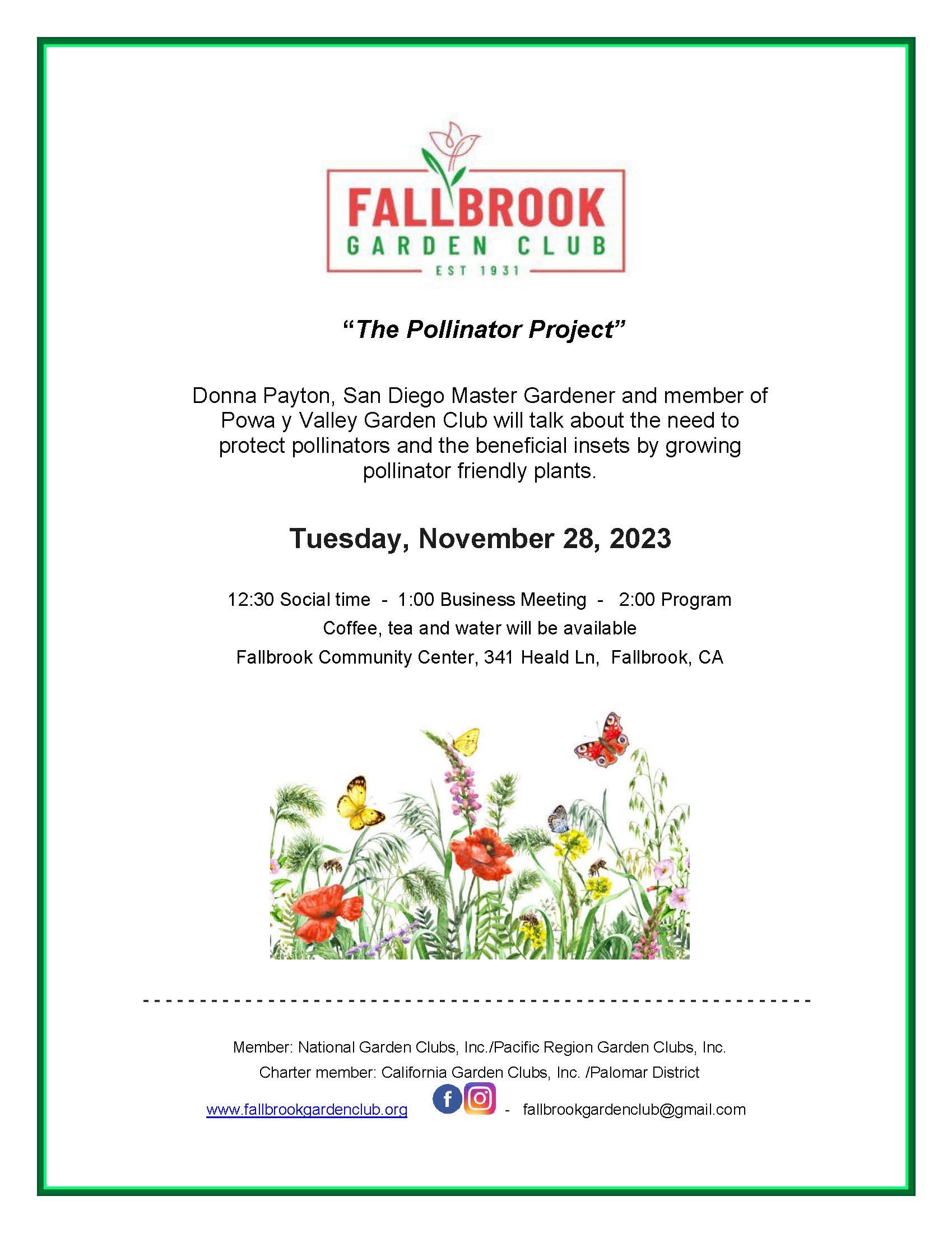 Fallbrook Garden Club "The Pollinator Project" Fallbrook Chamber of
