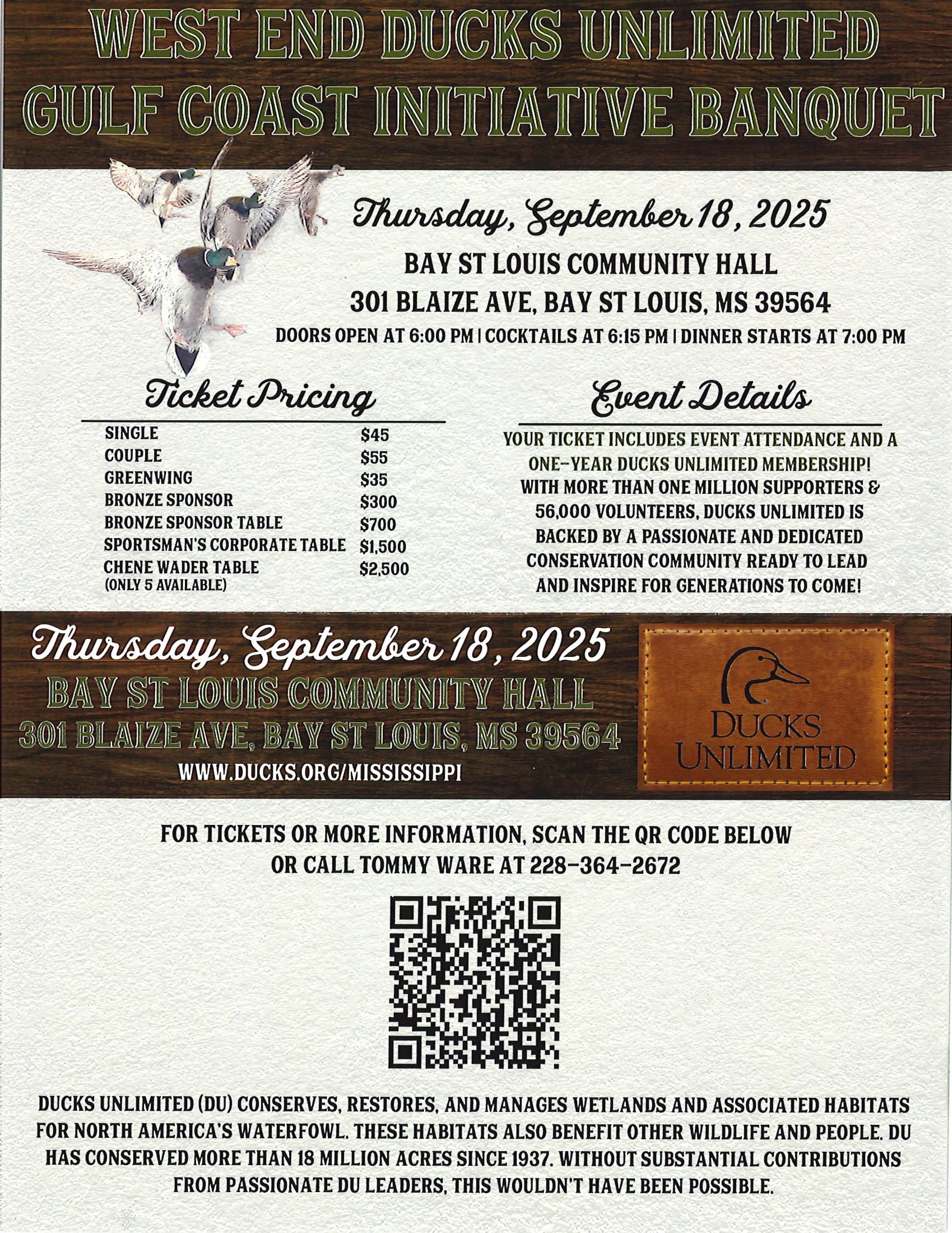 Ducks Unlimited event information with QR Code