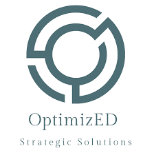 Logo of OptimizED Strategic Solutions, featuring a stylized circular design in teal above the company name and tagline.