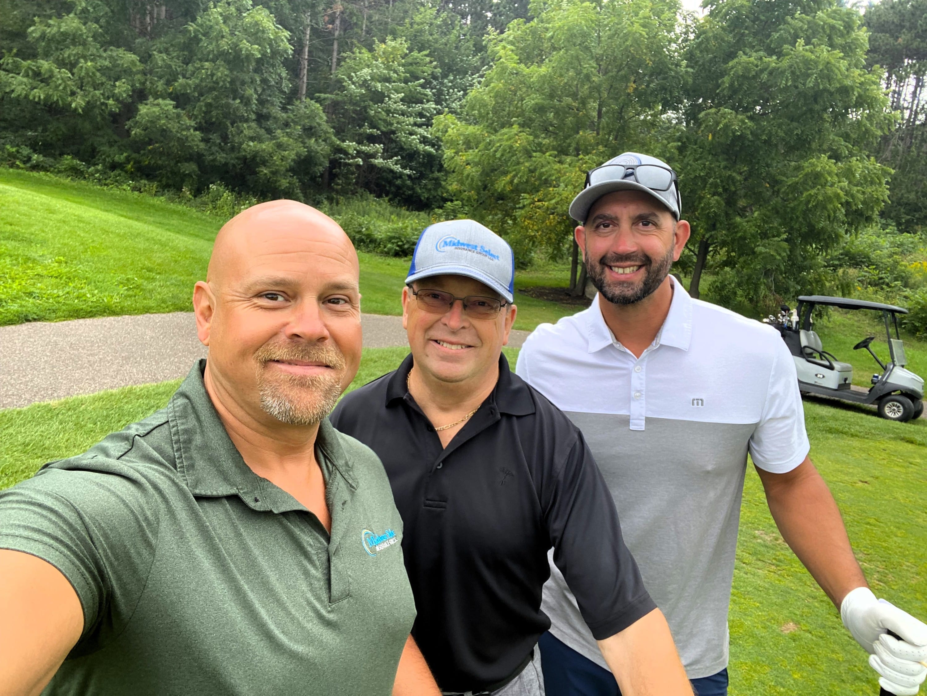 MSIG agents, Kyle Yudes, Wally Wheeler, and Jason Phillips at golf outing.