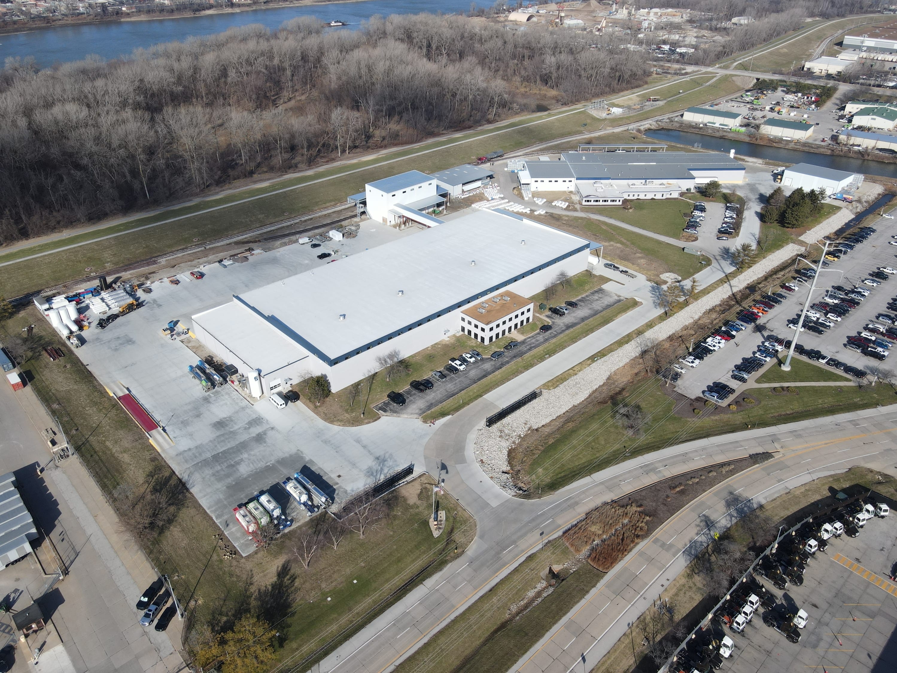 FSI’s polyurethane production facility, showing industrial buildings, equipment, and storage areas.