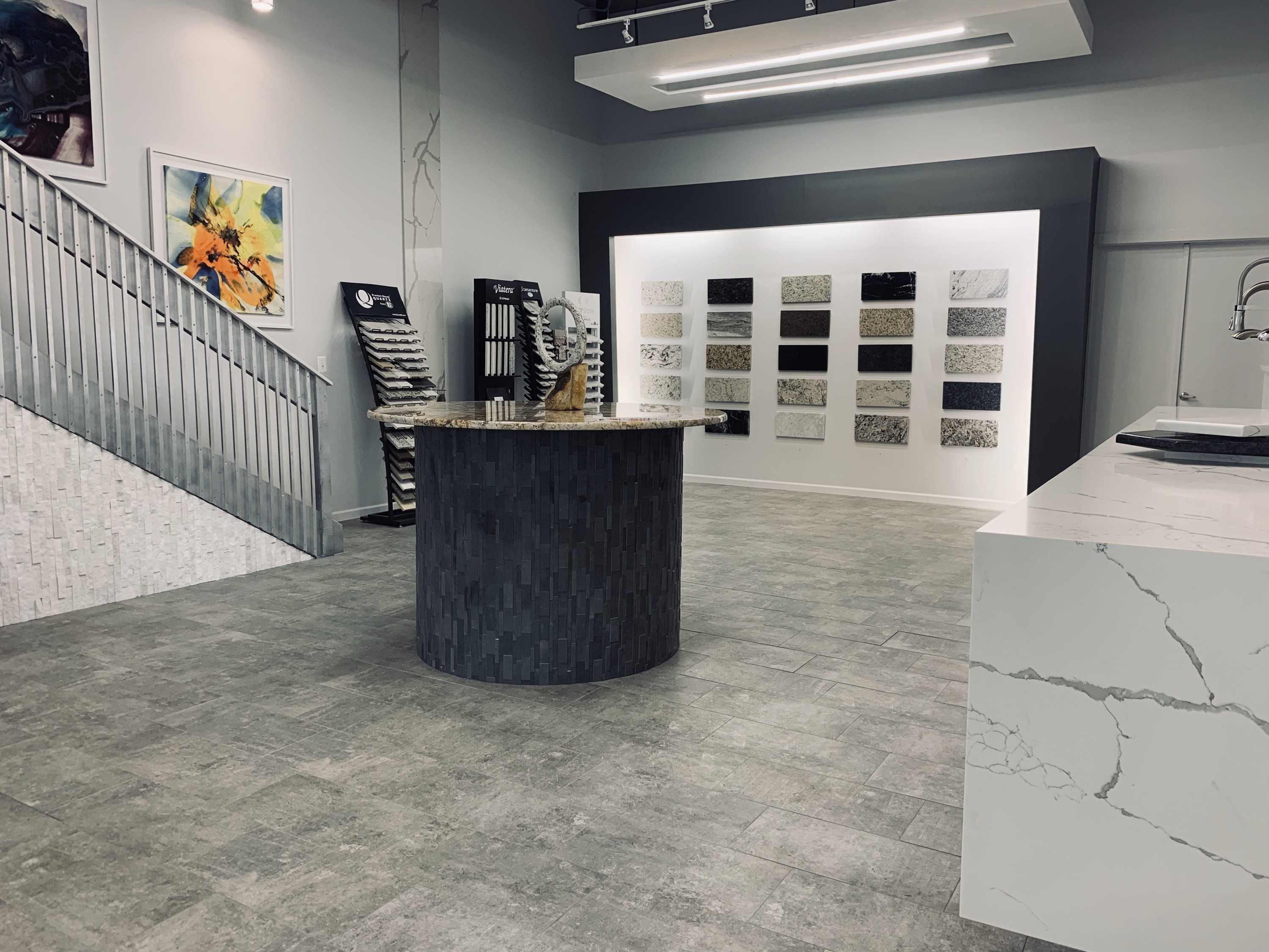 GranitePro Showroom Interior with Granite and Quartz Countertop Displays