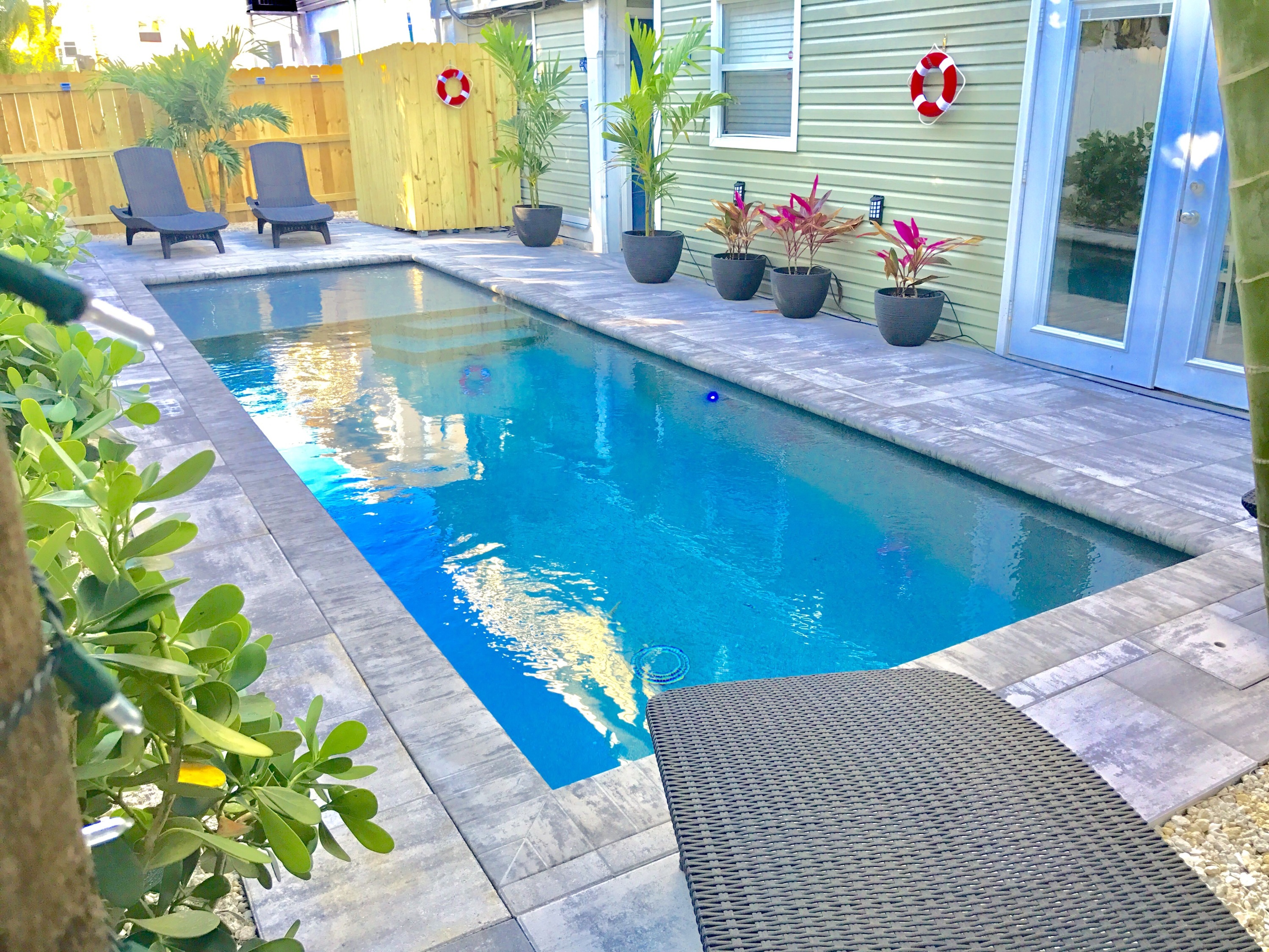 Backyard Resort Pool with sunshelf