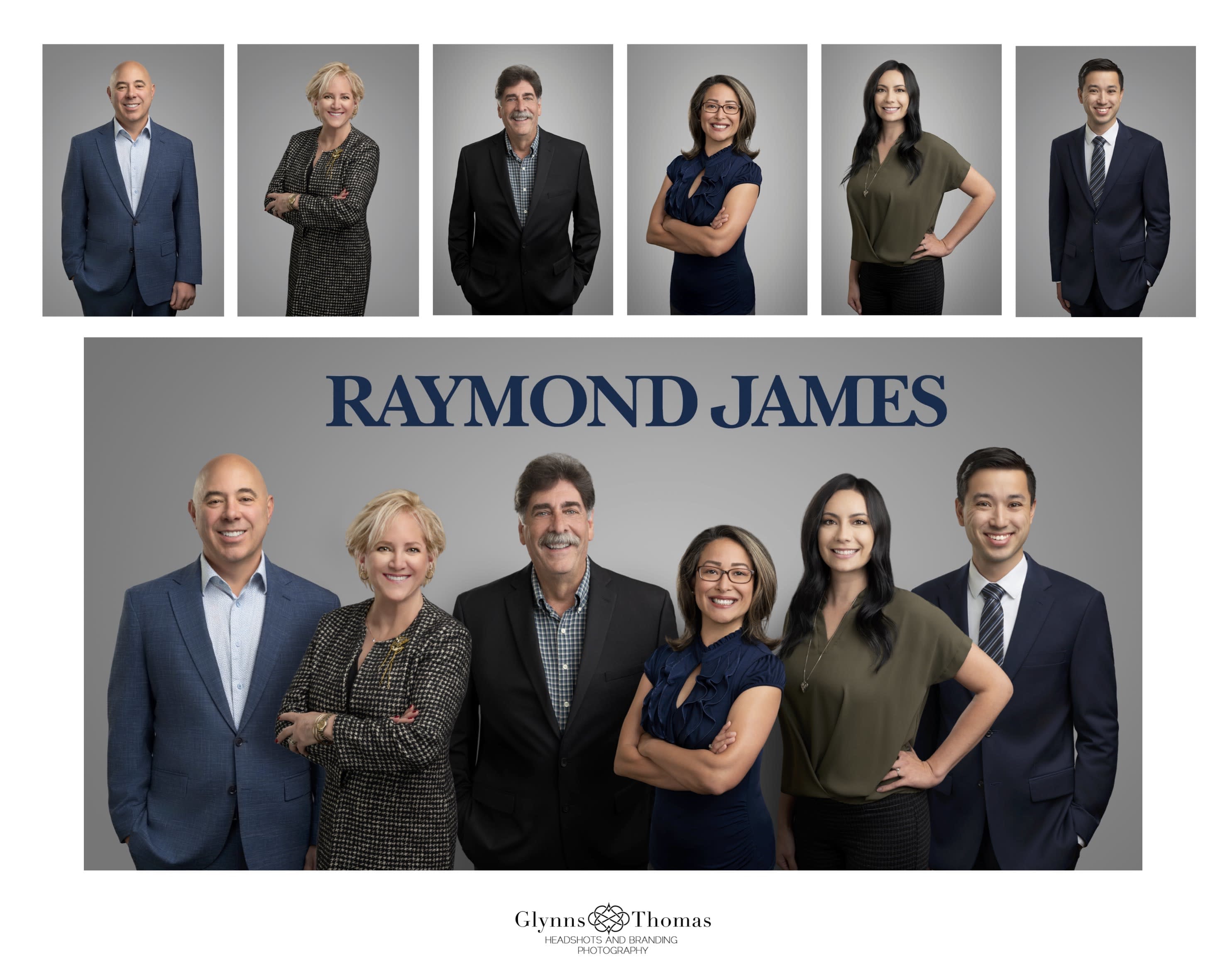 corporate headshots of a financial services team on a gray background
