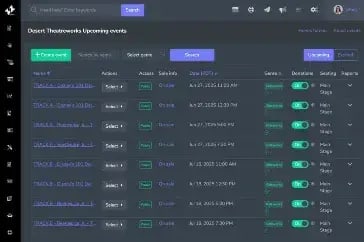 ThunderTix - Event Manager shown in theatre mode (dark mode)