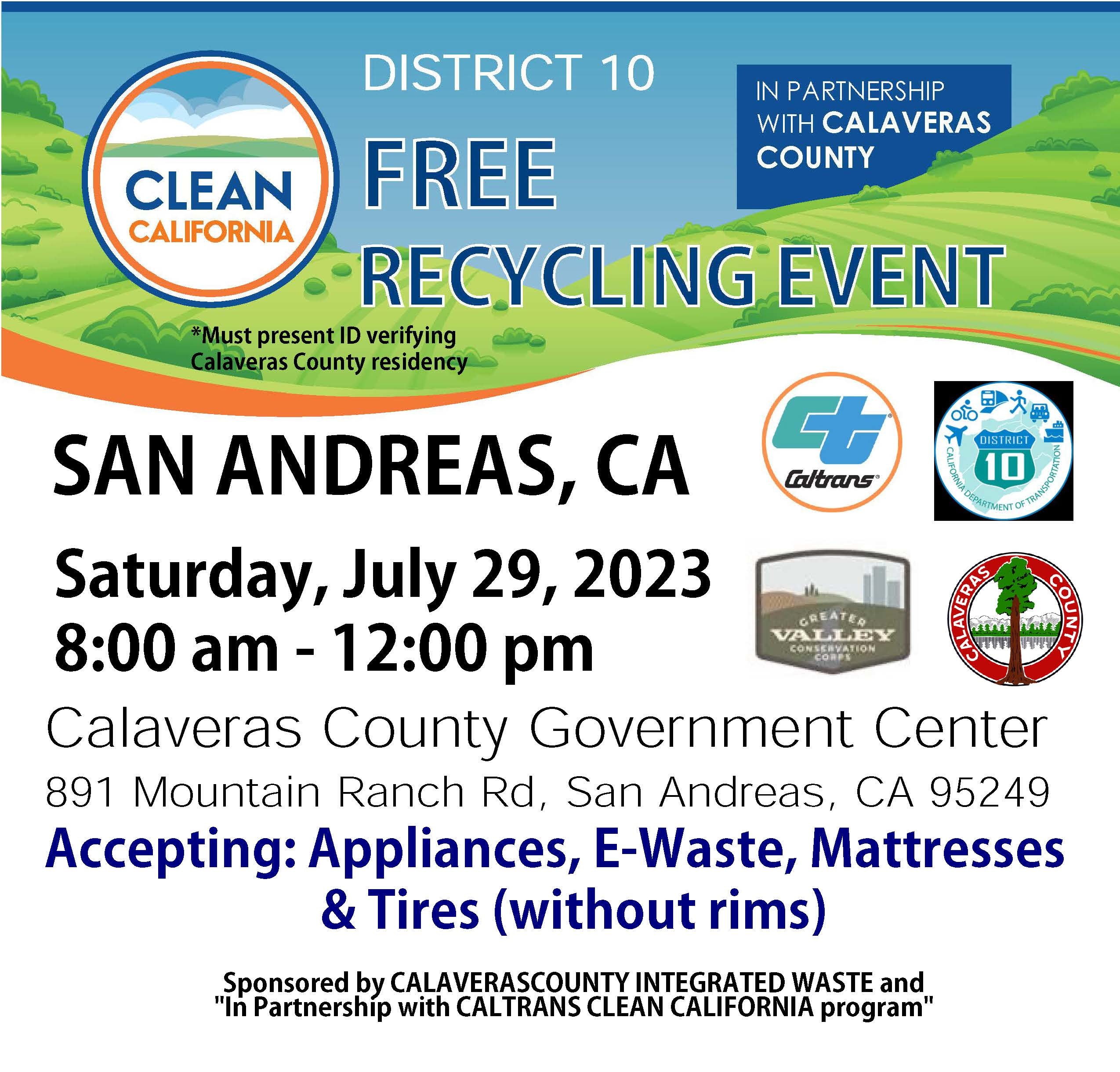 Clean California Free Recycling Event San Andreas Calaveras Chamber of Commerce