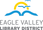 Eagle Valley Library District logo with open books looking like birds flying to the sun.