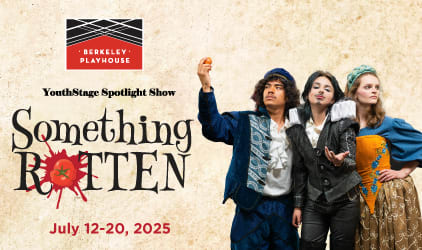 The words SOMETHING ROTTEN are written in large letters on the left, with a tomato splat for the O in Rotten. On the right ar