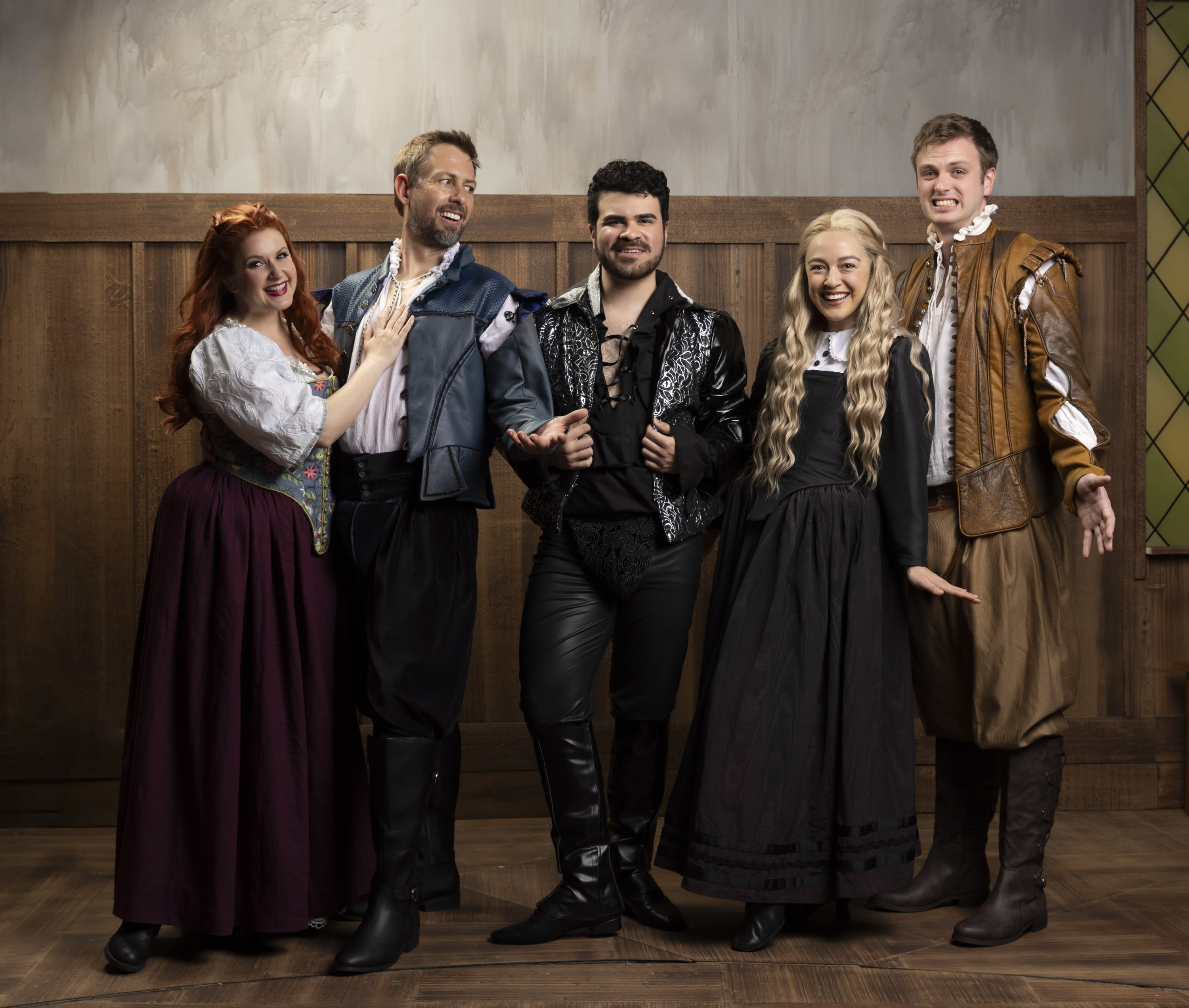 cast of something rotten in renaissance costumes