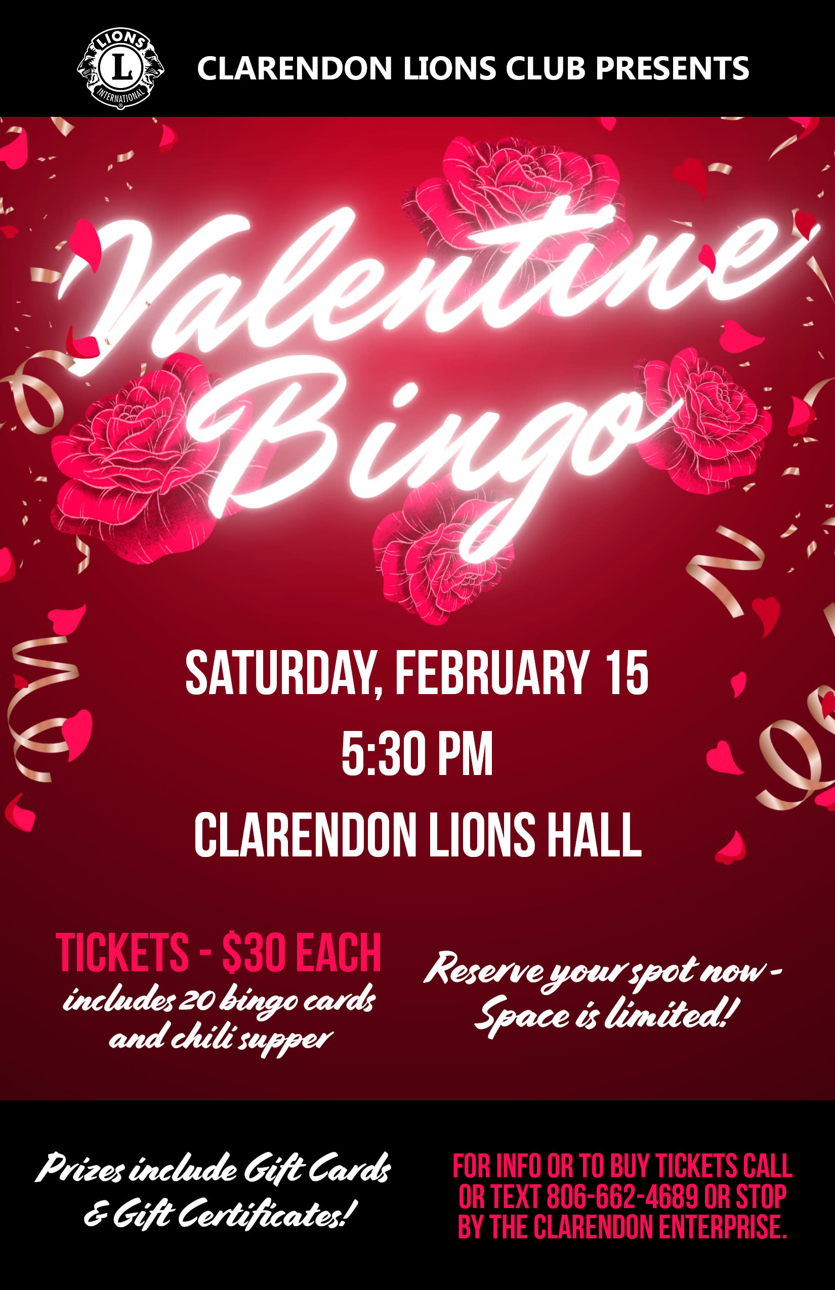 2025 Lions Valentines Bingo