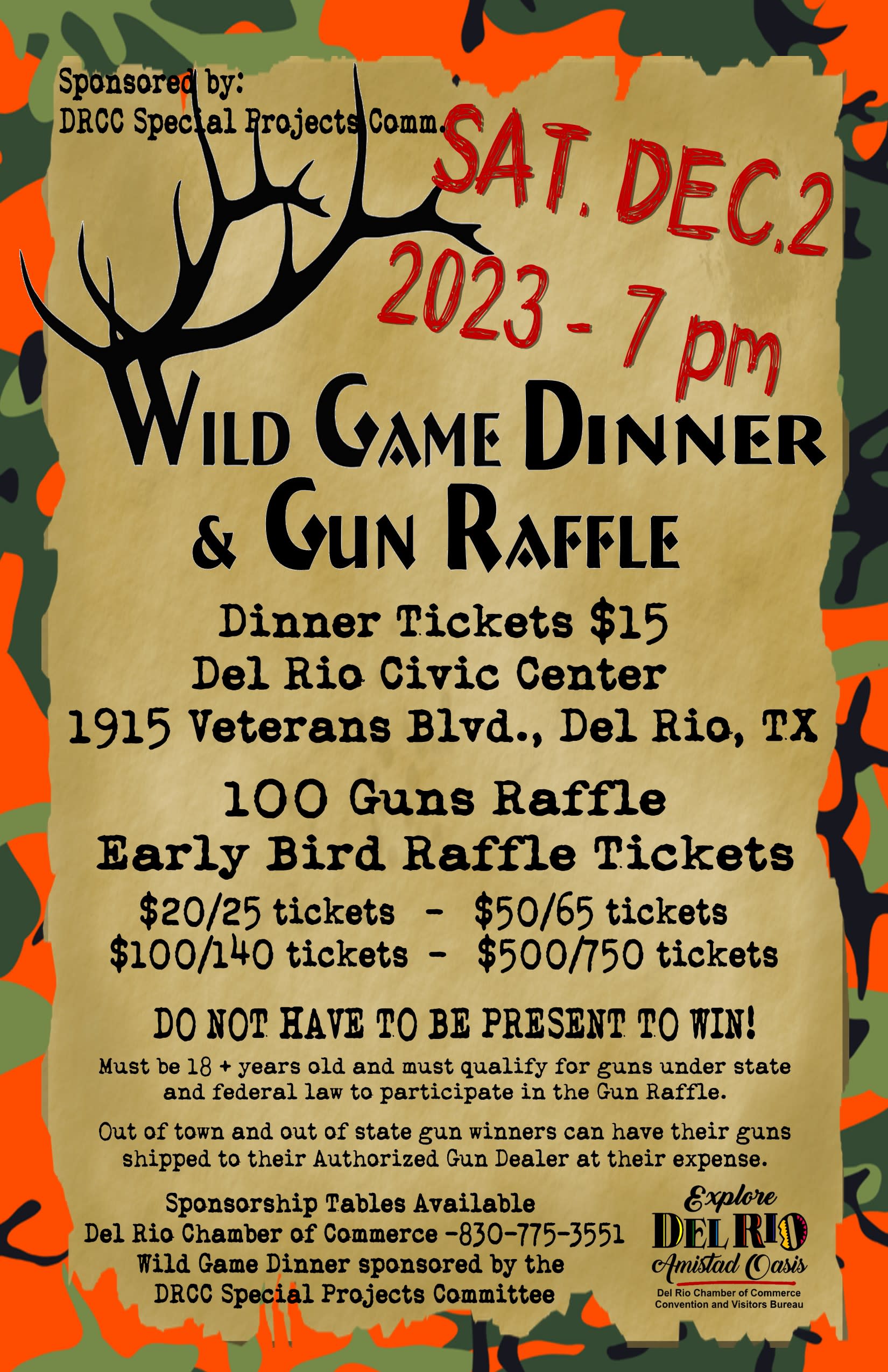 Wild Game Dinner & Gun Raffle Flyer Sat Dec 2 2023