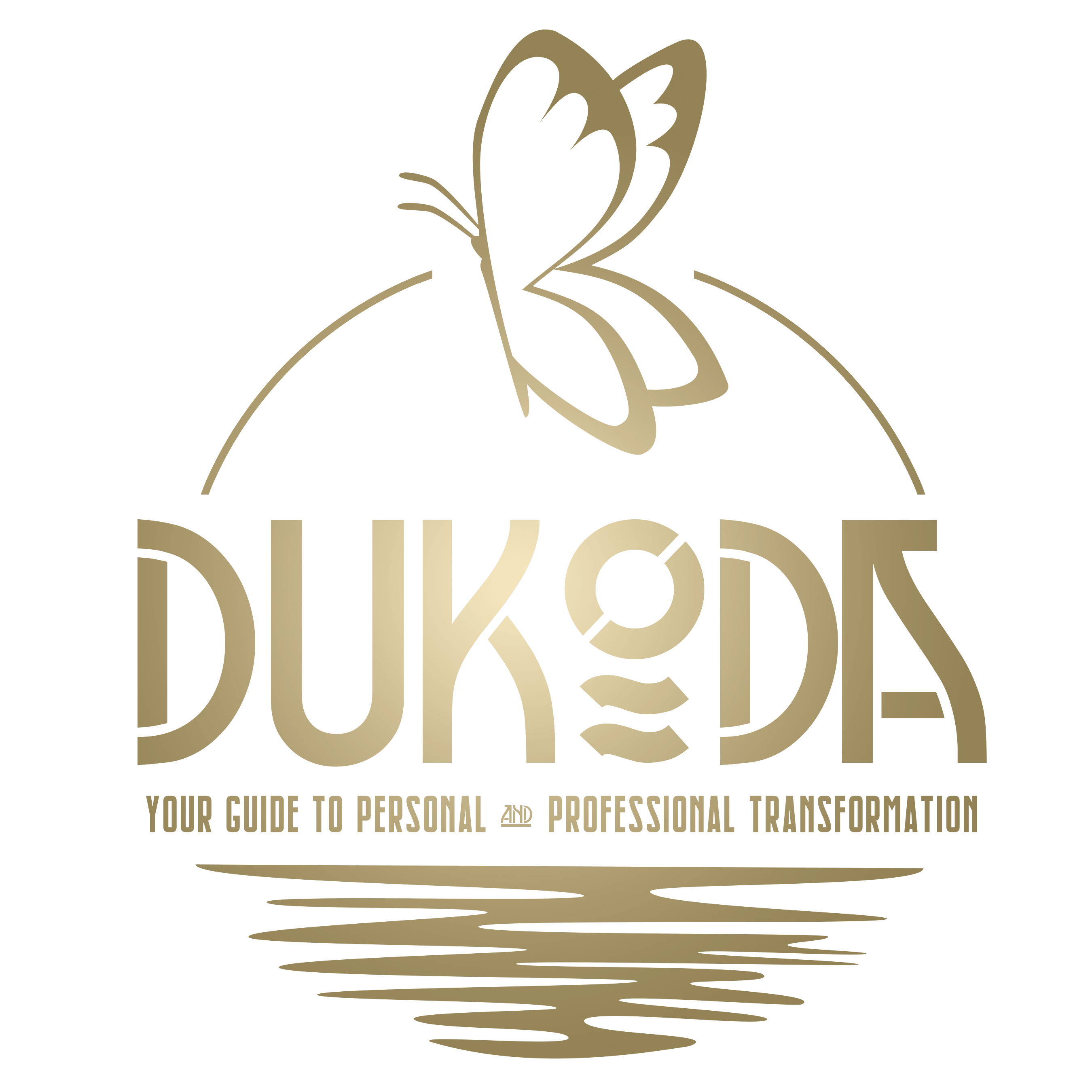 Gold Dukoda logo with a butterfly above a stylized horizon and the tagline “Your Guide to Personal and Professional Transform