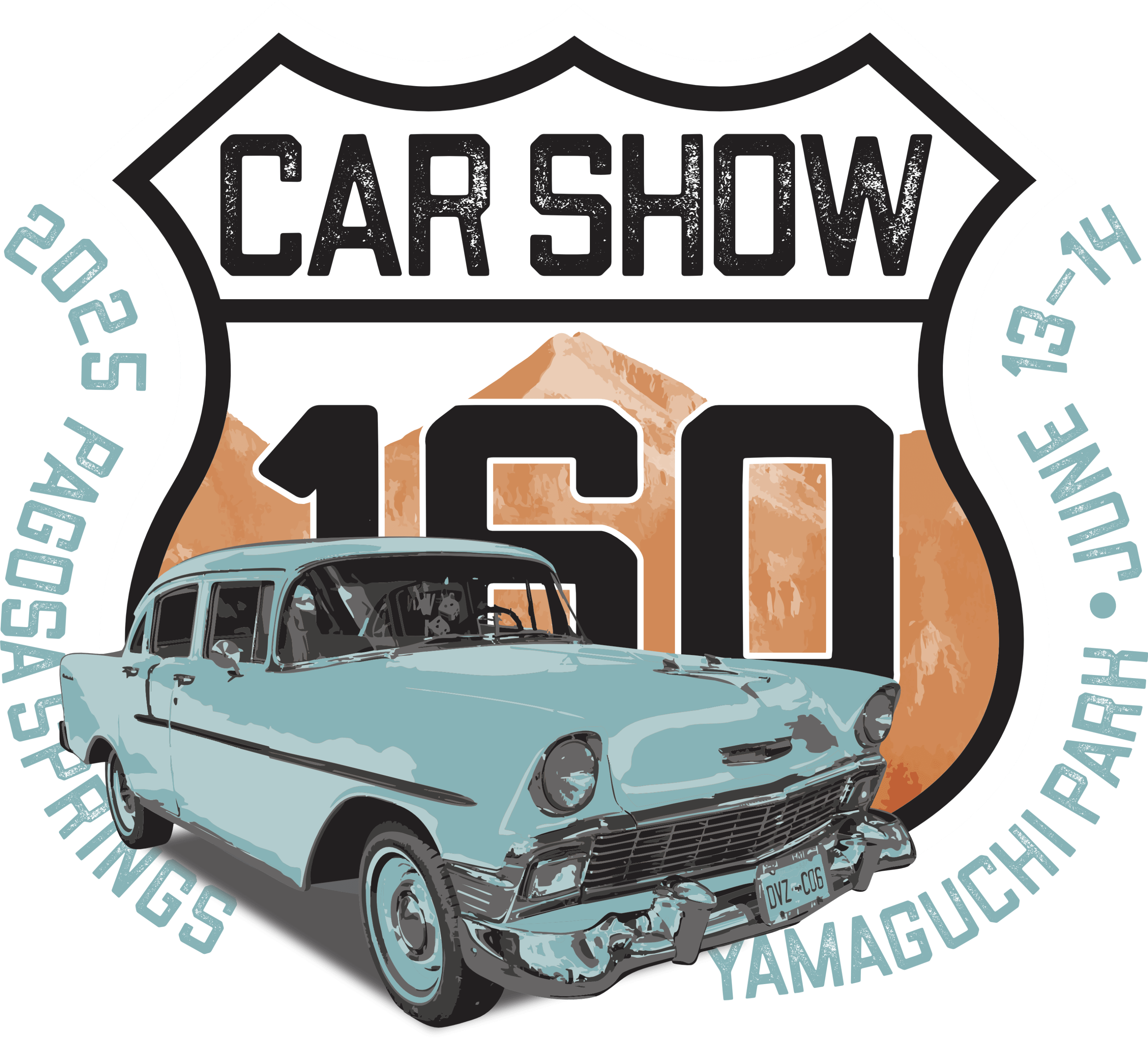 2025 Pagosa Car Show logo featuring a classic Chevy sedan