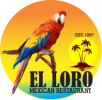 El Loro Mexican Restaurant Logo Colorful sun with Macaw Bird