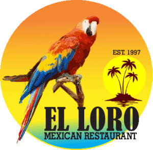 El Loro Mexican Restaurant Logo Colorful sun with Macaw Bird