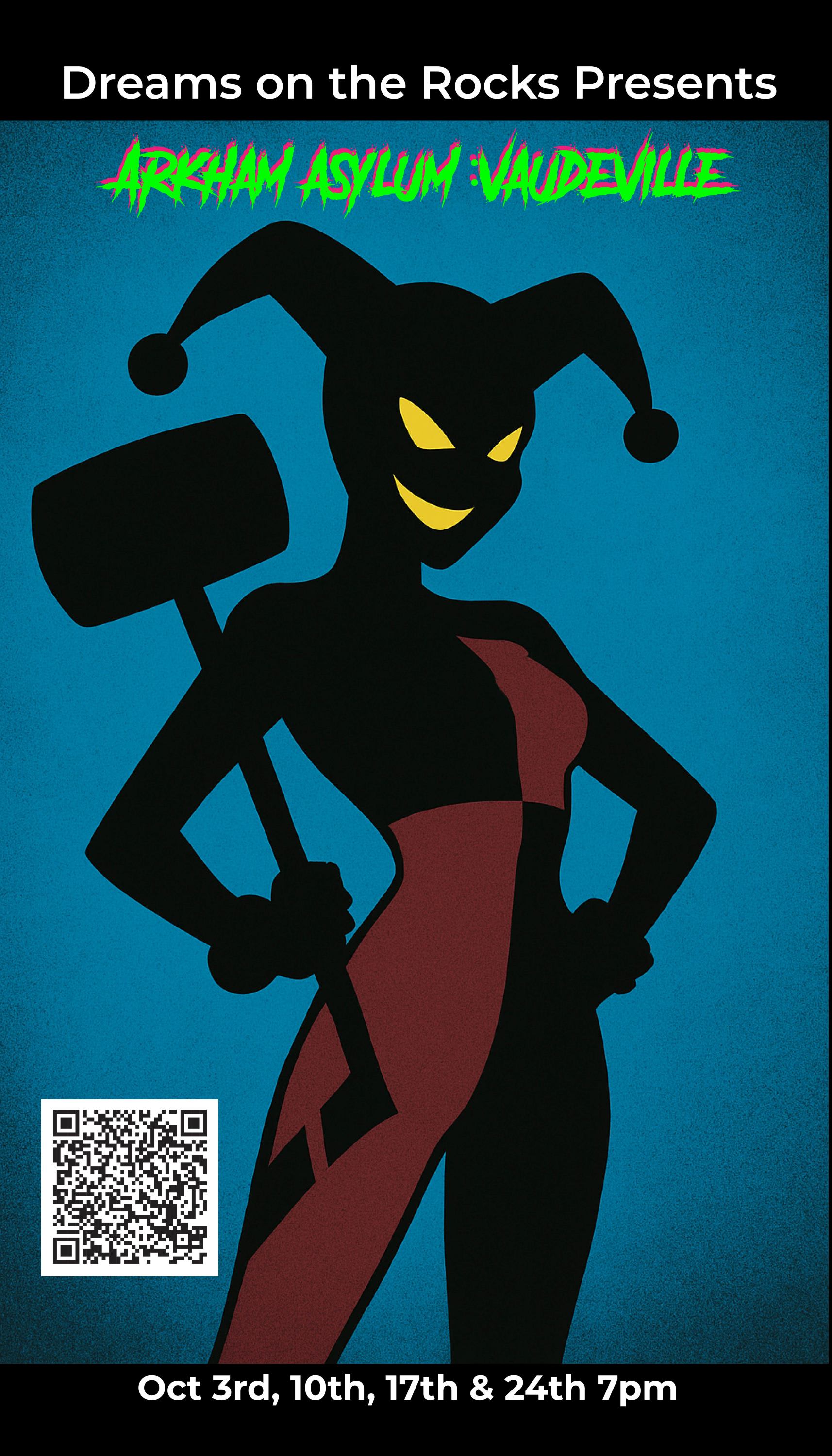 Comic Book style silhouette of the Gotham villian Harley Quinn