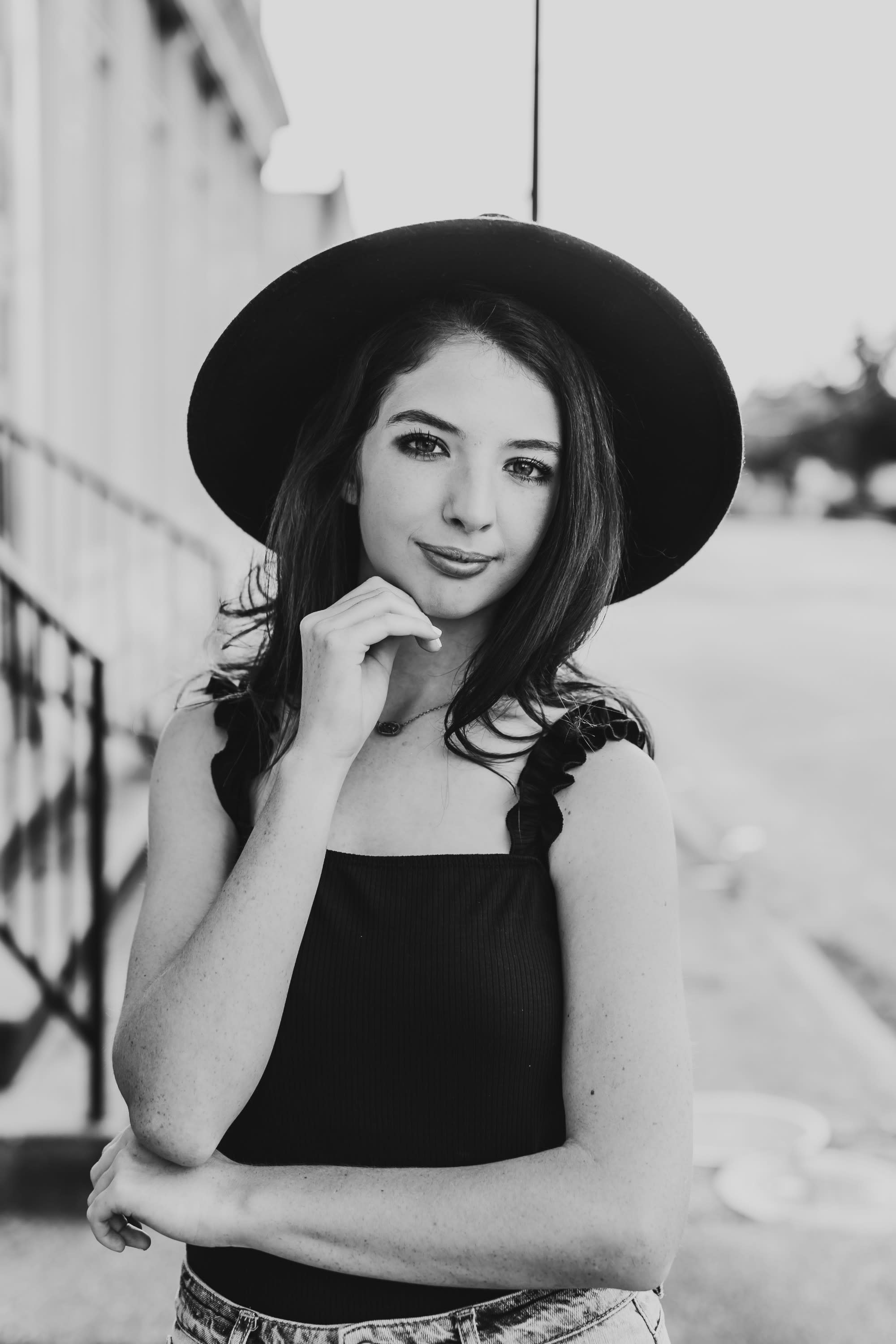 senior girl hat black and white