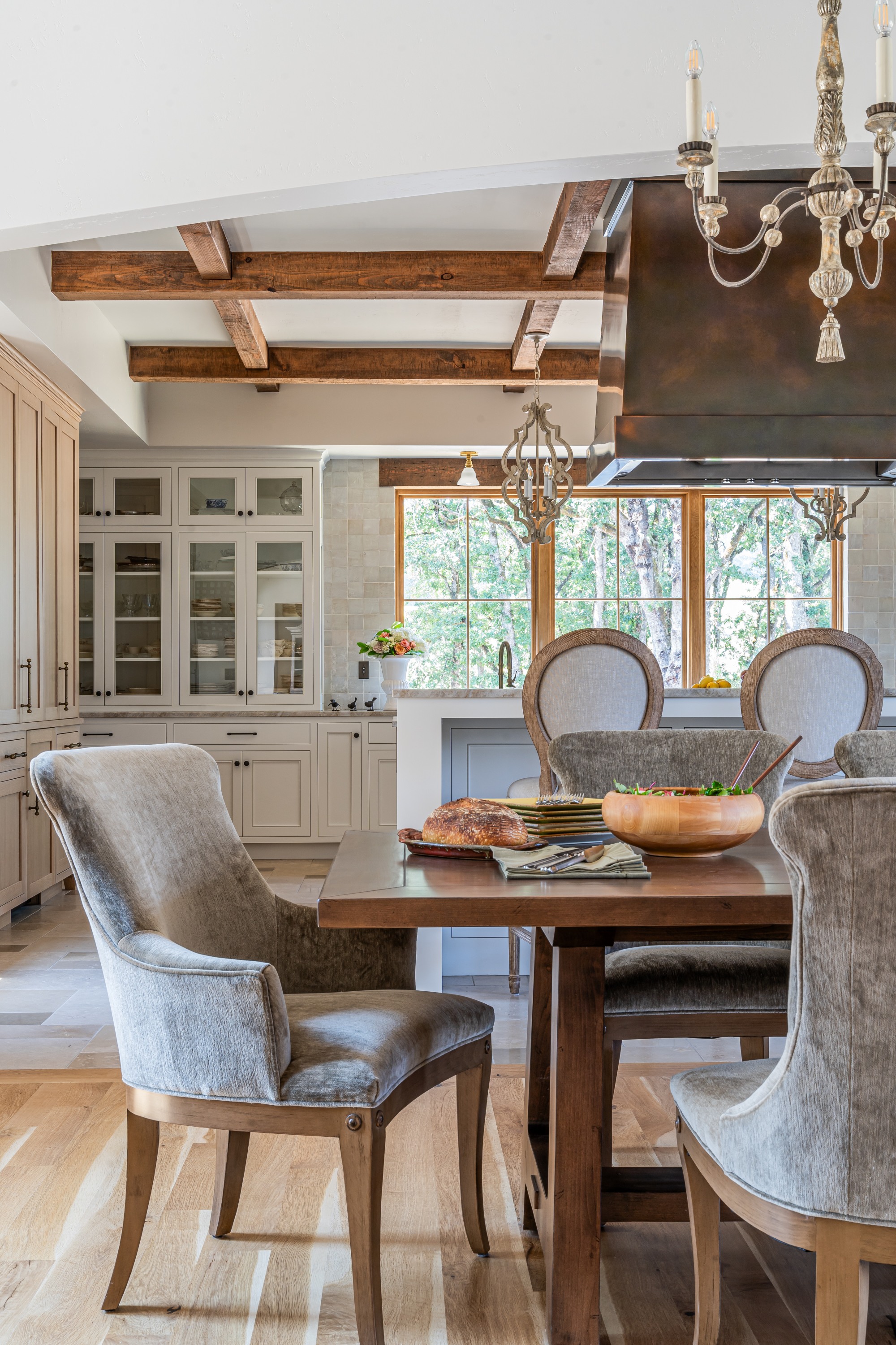 traditional dining room and kitchen