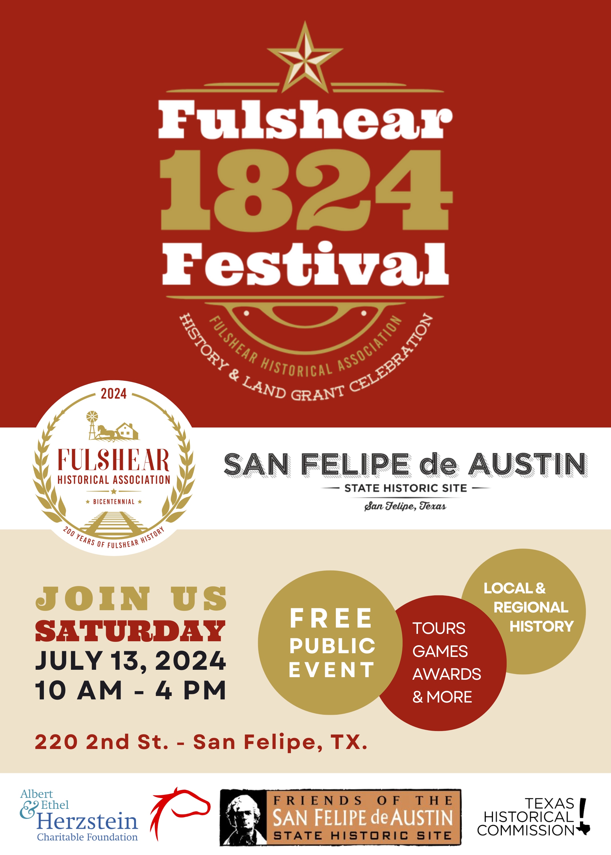 Fulshear 1824 Festival Flyer Celebrating Fulshear's 200th Birthday