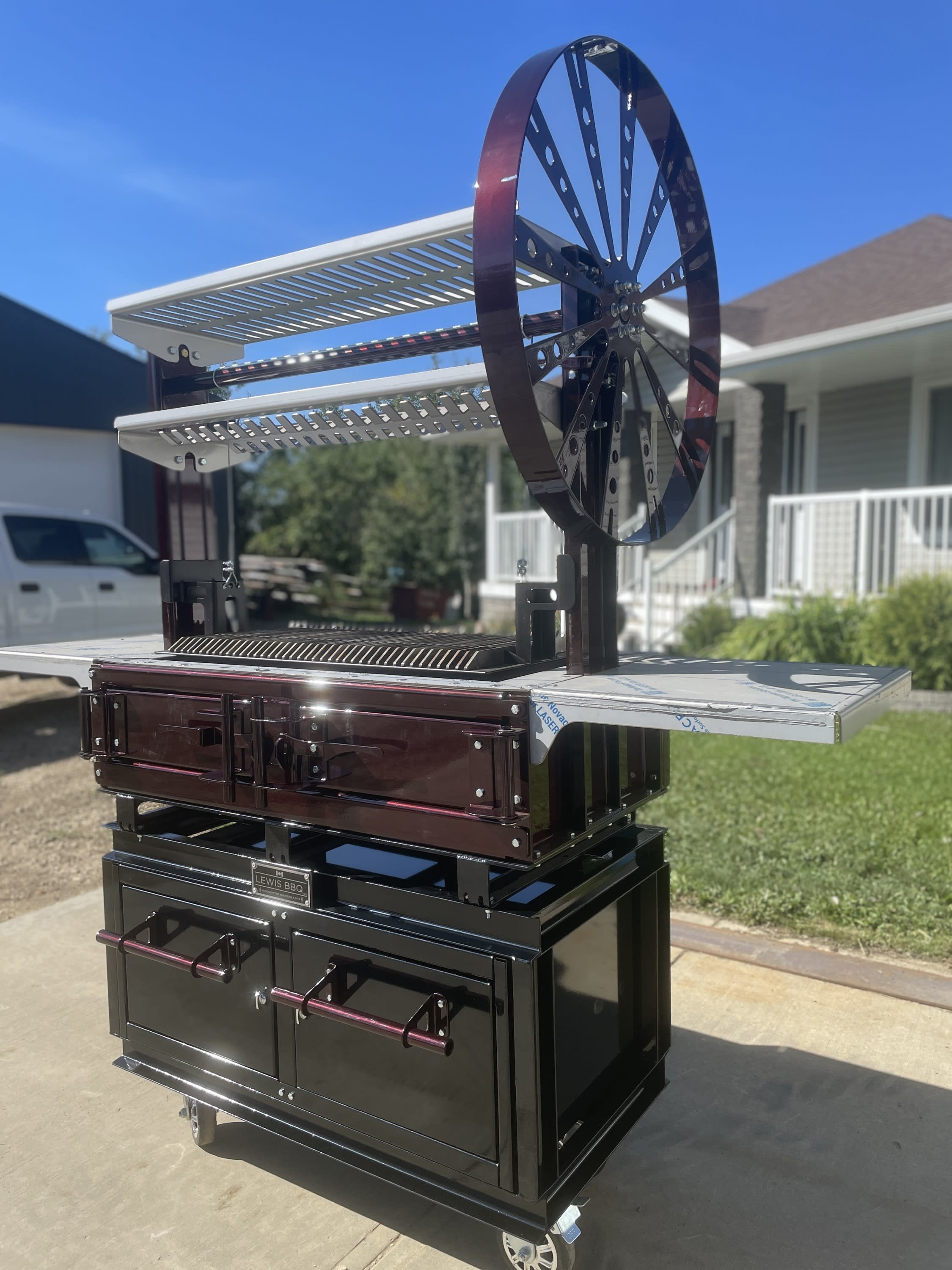 Santa Maria Live Fire grill powder coated dragons blood red