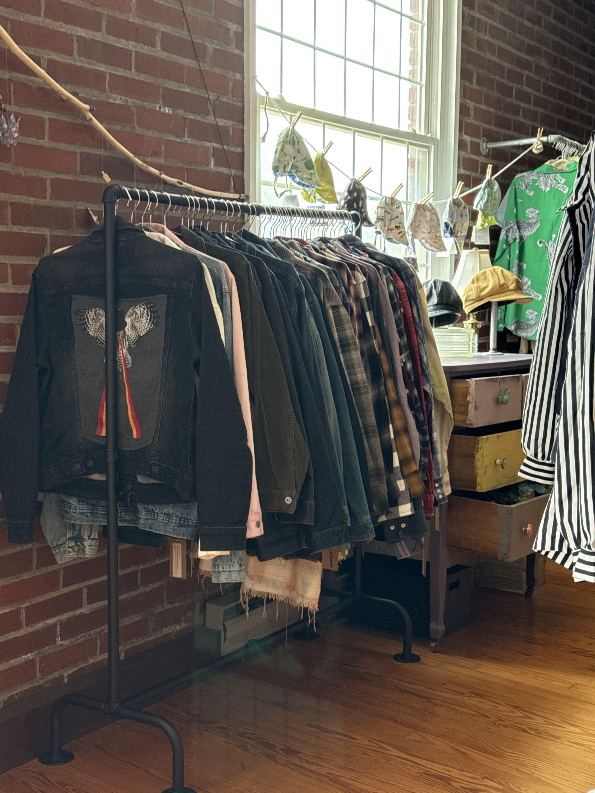 jackets on a clothing rack