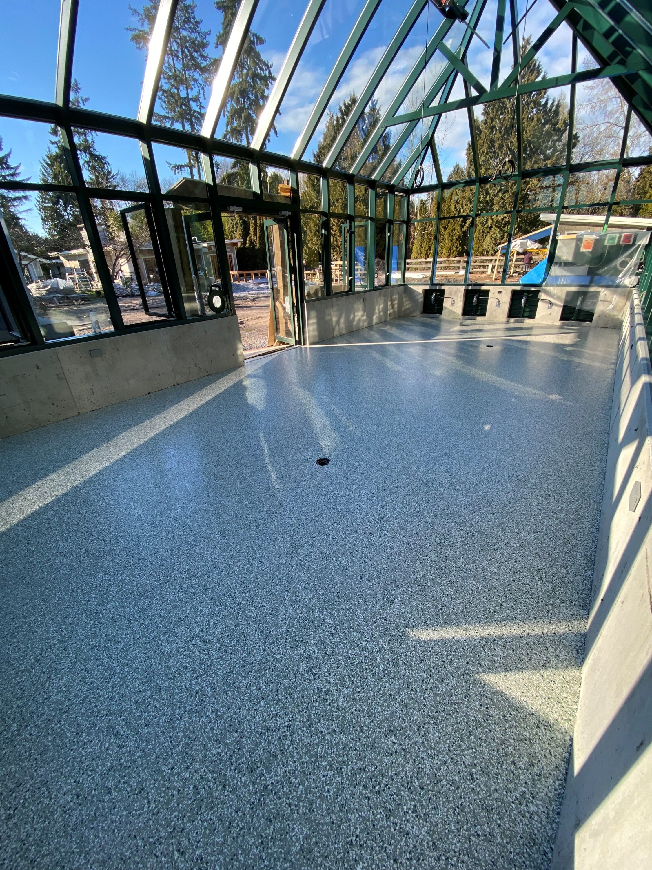 Greenhouse with our polyaspartic floor coating. UV stable and safe for sun exposure