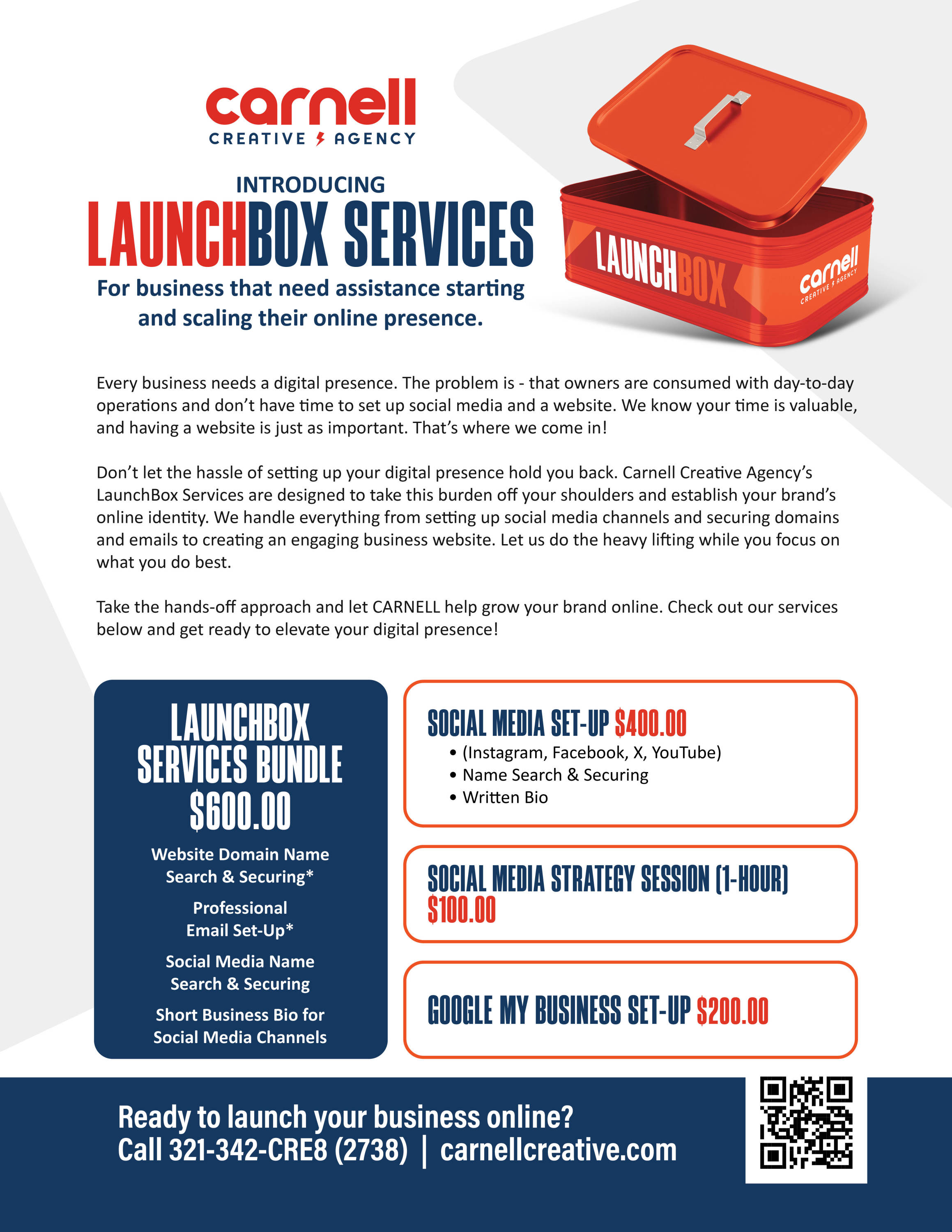 Carnell Creative, LaunchBox, social media set-up, domain set-up, copywriting
