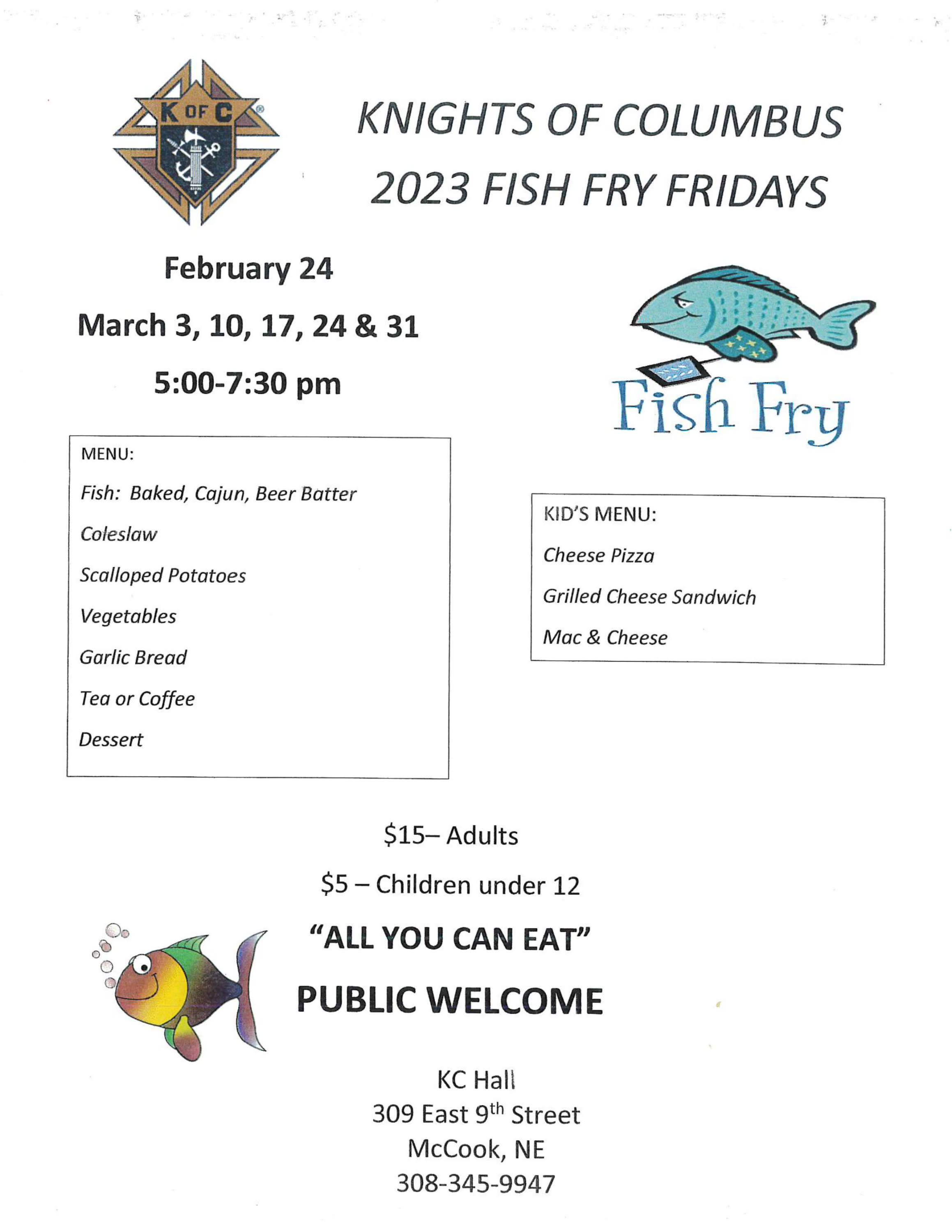 Knights of Columbus 2023 Fish Fry Fridays McCook Chamber of Commerce