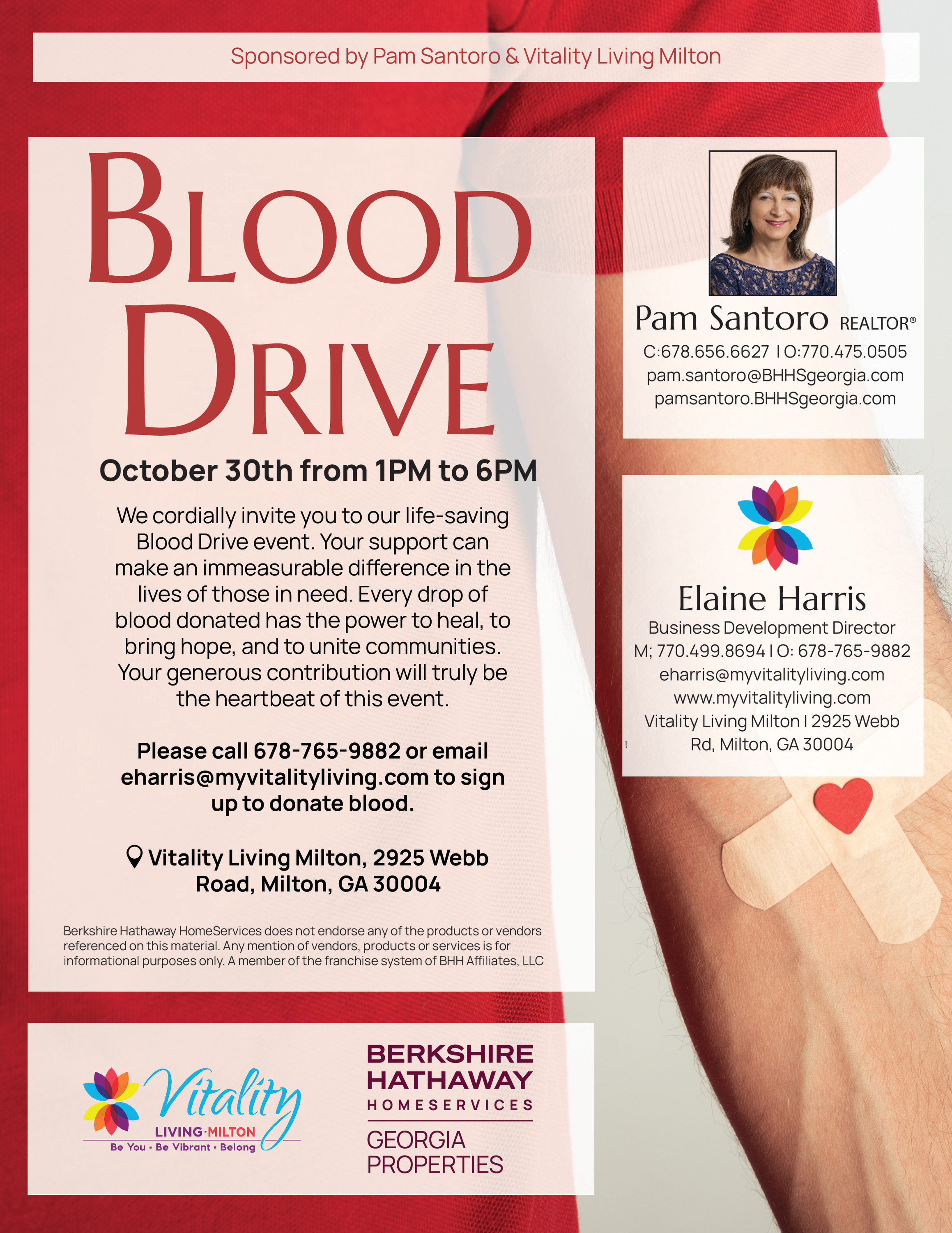 Blood Drive - Oct 30th - Vitality Living Milton 1PM to 6PM