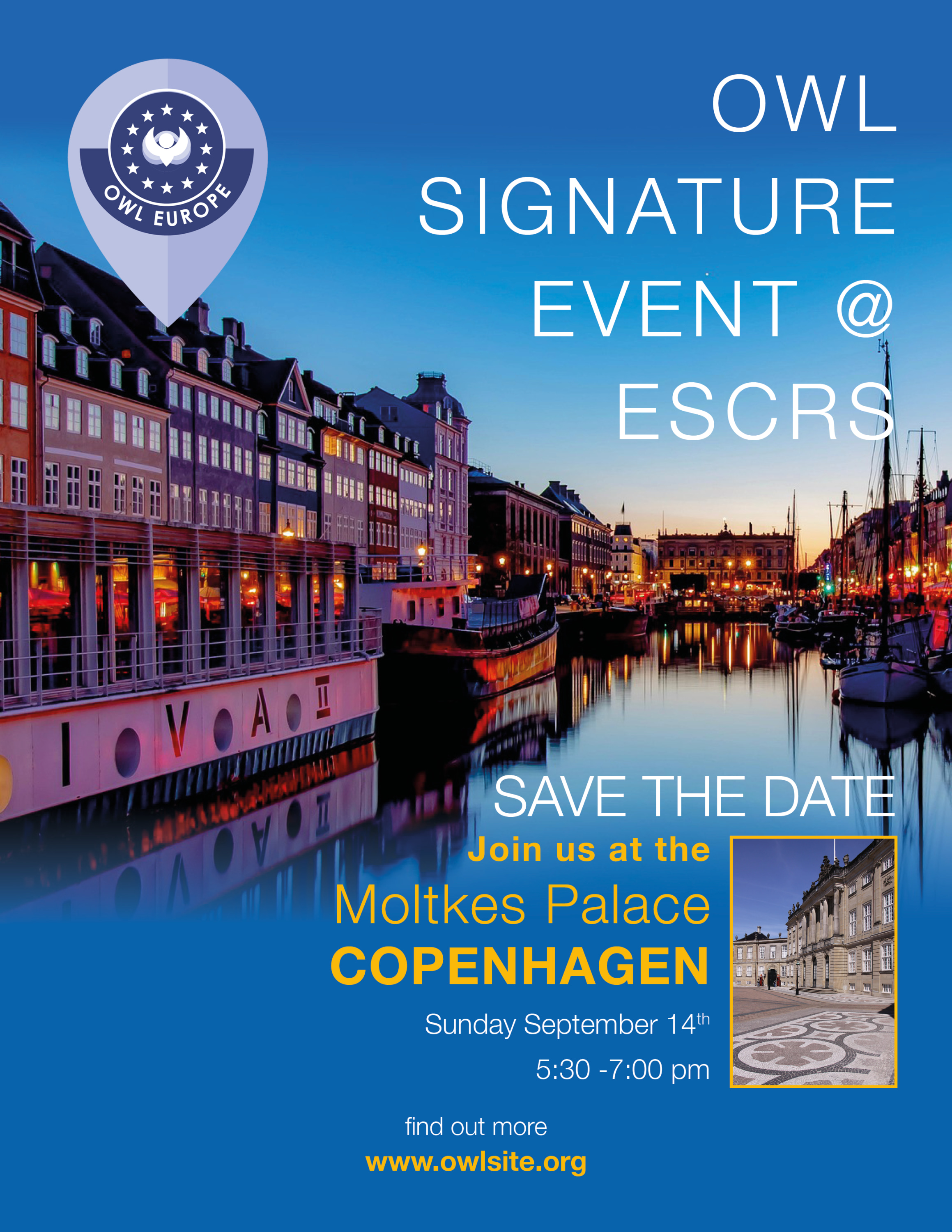 Join us at Moltke's Palace in Copenhagen for the OWL Europe Signature Event at ESCRS on Sun, Sept 14, 2025; 5:30 PM - 7:00 PM