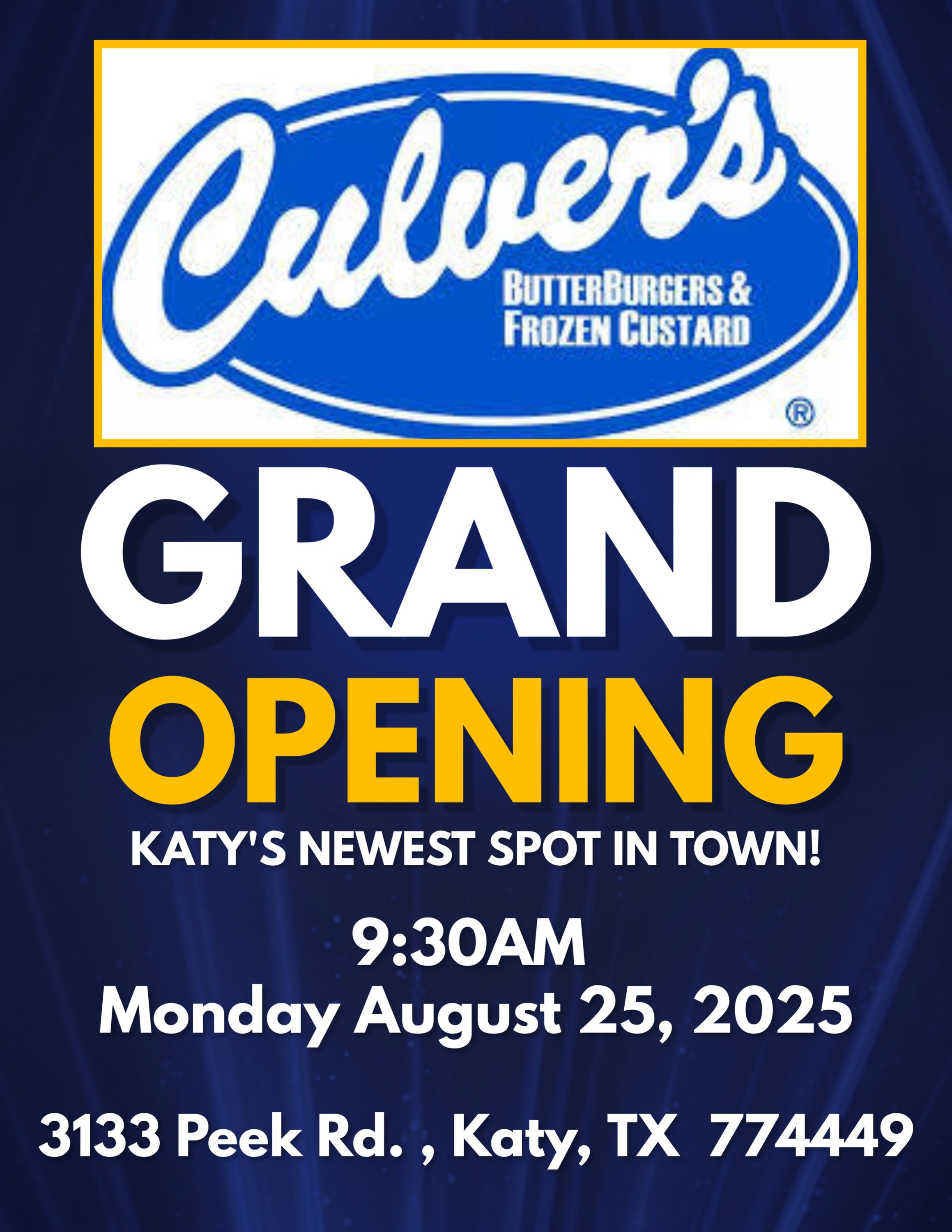 Culver's Katy Grand Opening flyer