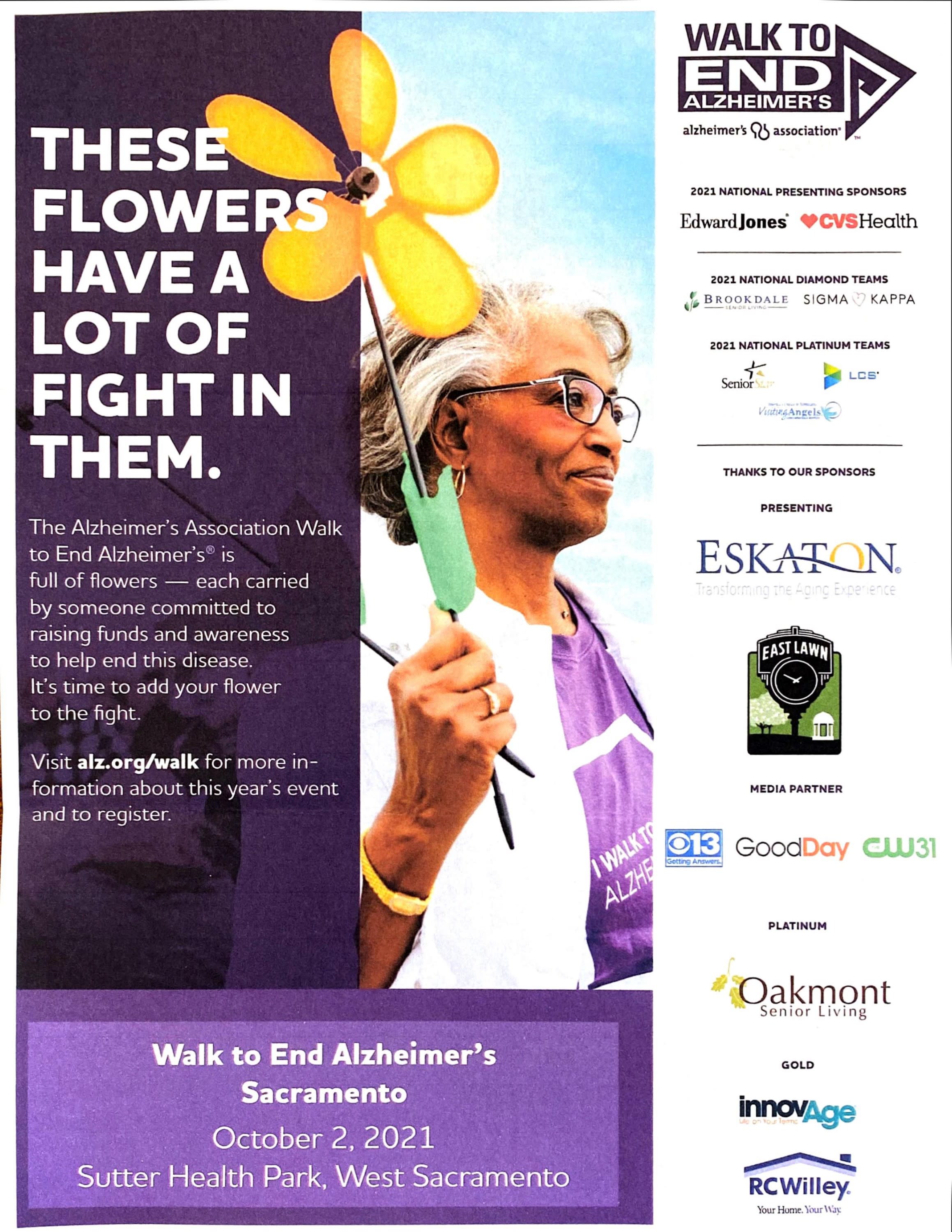 Walk to End Alzheimer's flyer - October 2, 2021, Sutter Health Park, West Sacramento