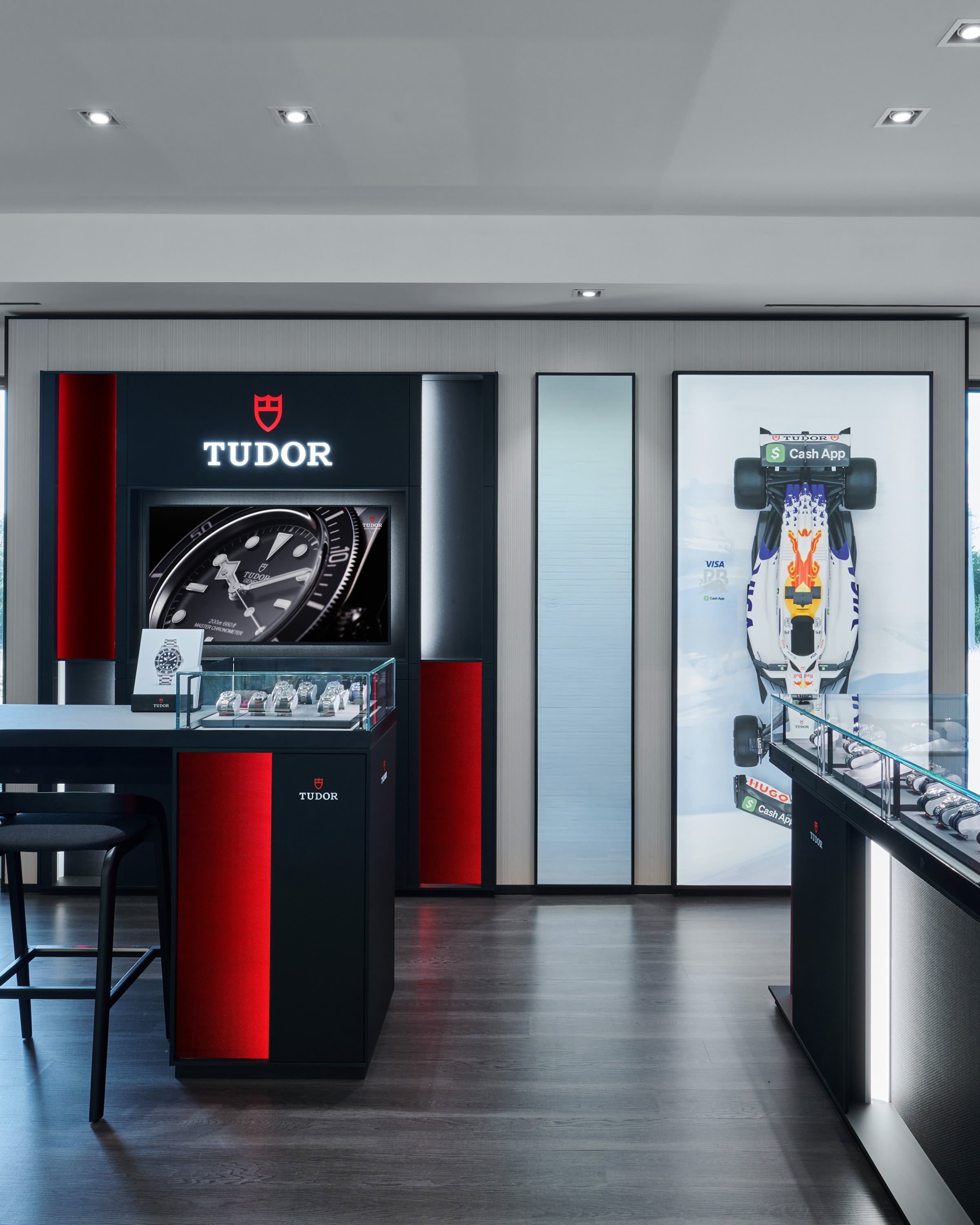 The new Tudor showroom at Jack Lewis Jewelers featuring a dedicated counter and seating for viewing and try-ons.