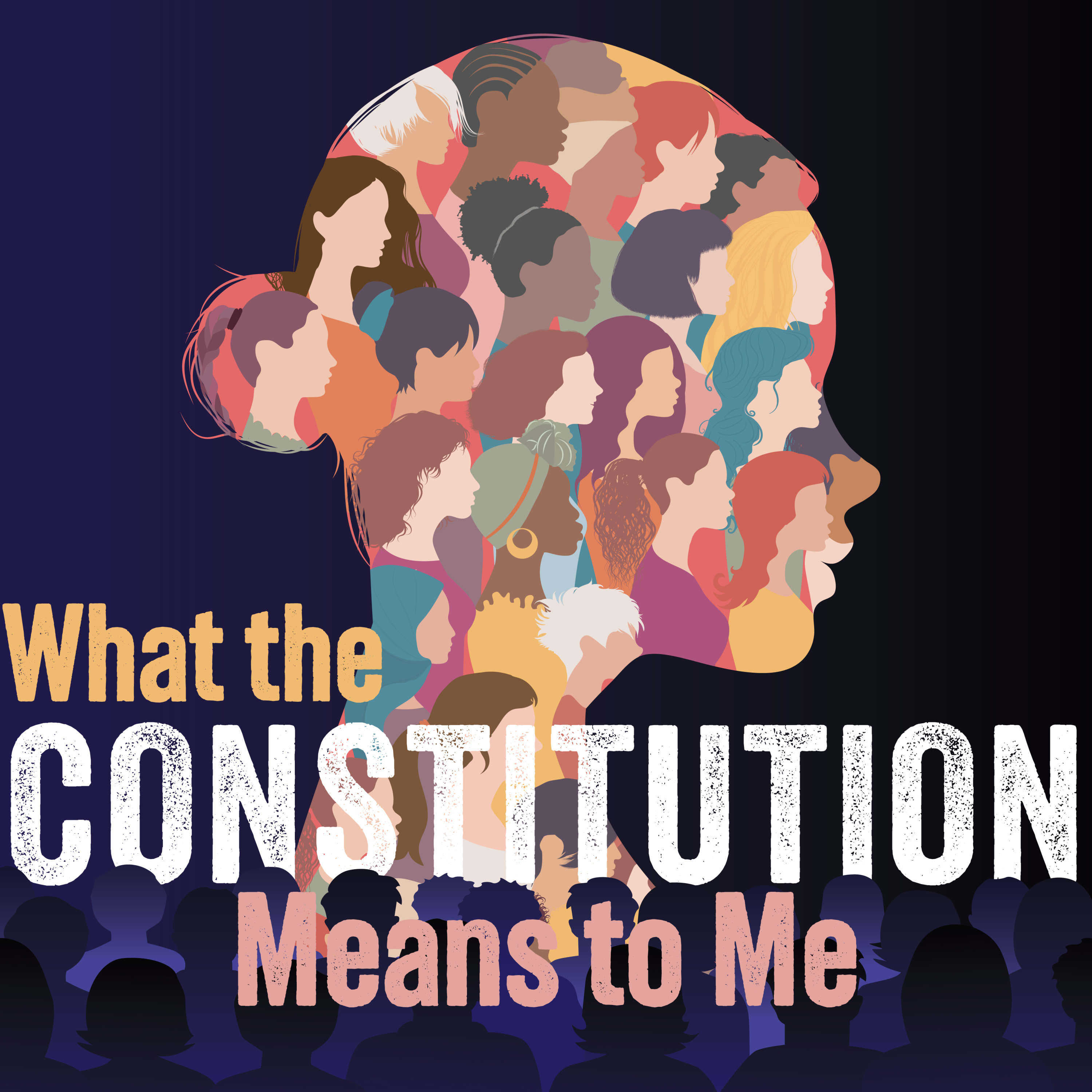 Woman's profile with the words what the constitution means to me