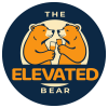 Logo of 'The Elevated Bear' featuring two orange bears facing each other, holding champagne glasses in a toast.