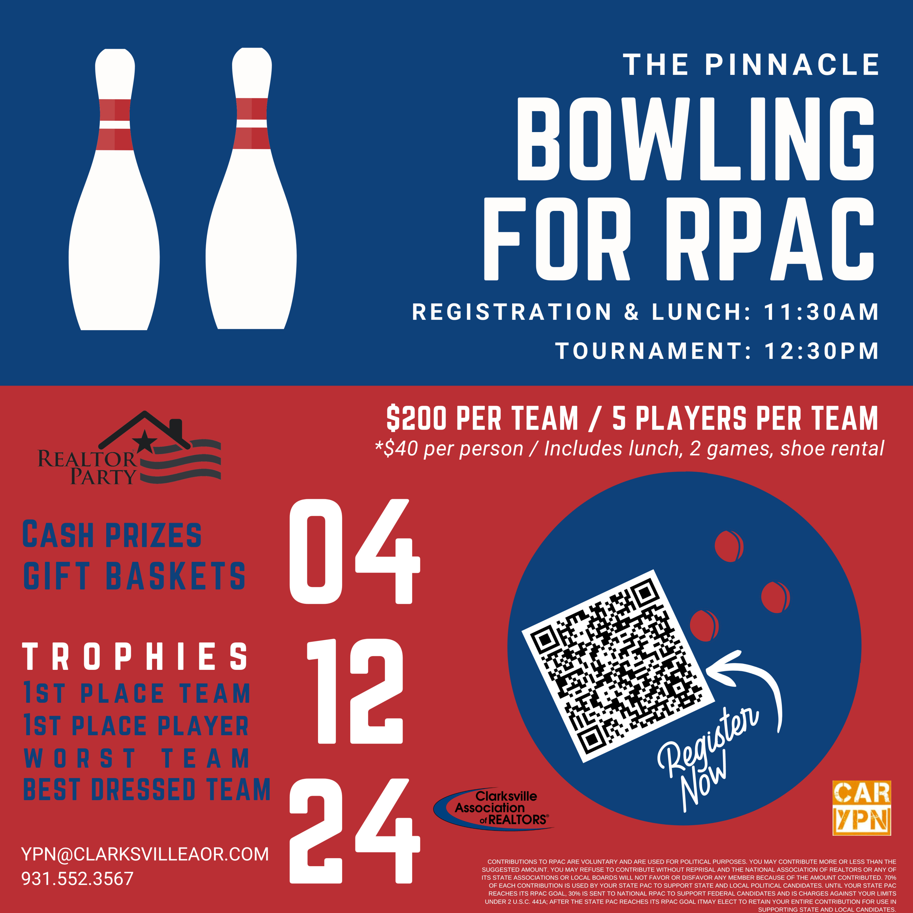 2024 Bowling for RPAC Clarksville Association Of Realtors