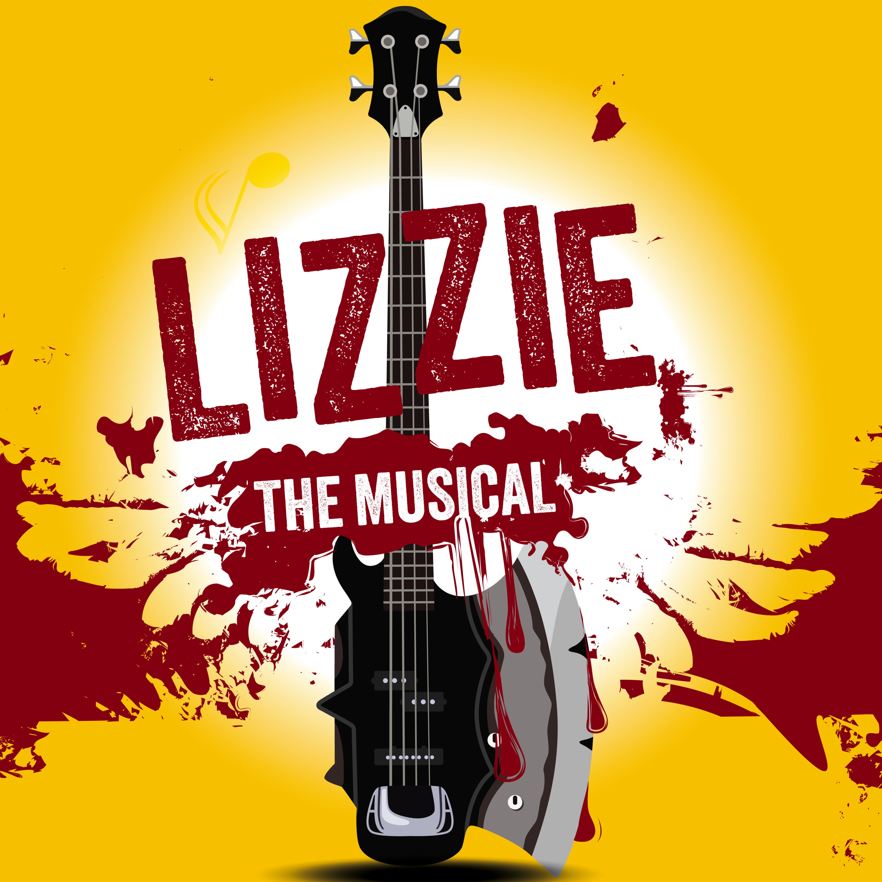 Lizzie: The Musical with an image of a guitar with the lower part showing an axe blade.