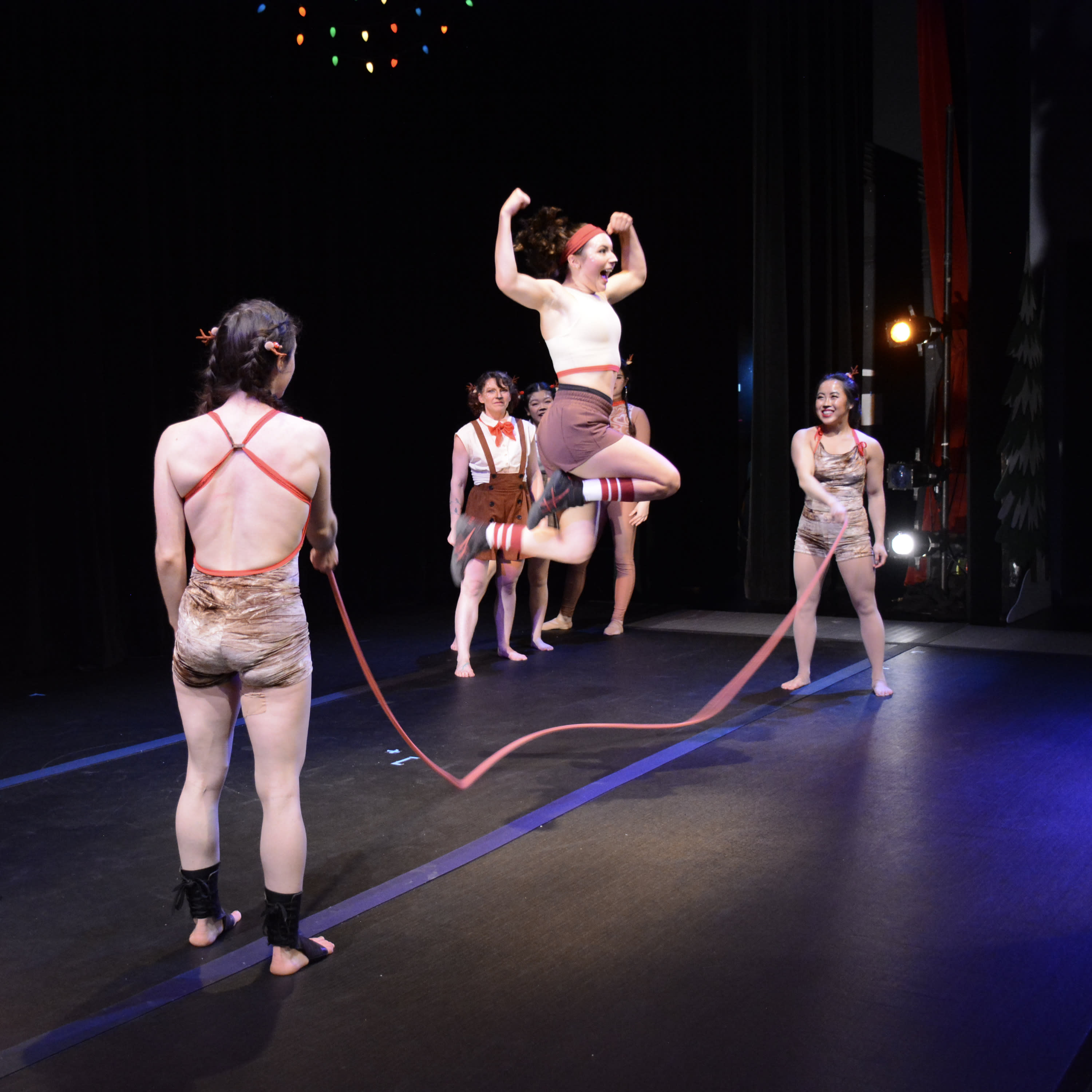 Reindeer jumping rope.