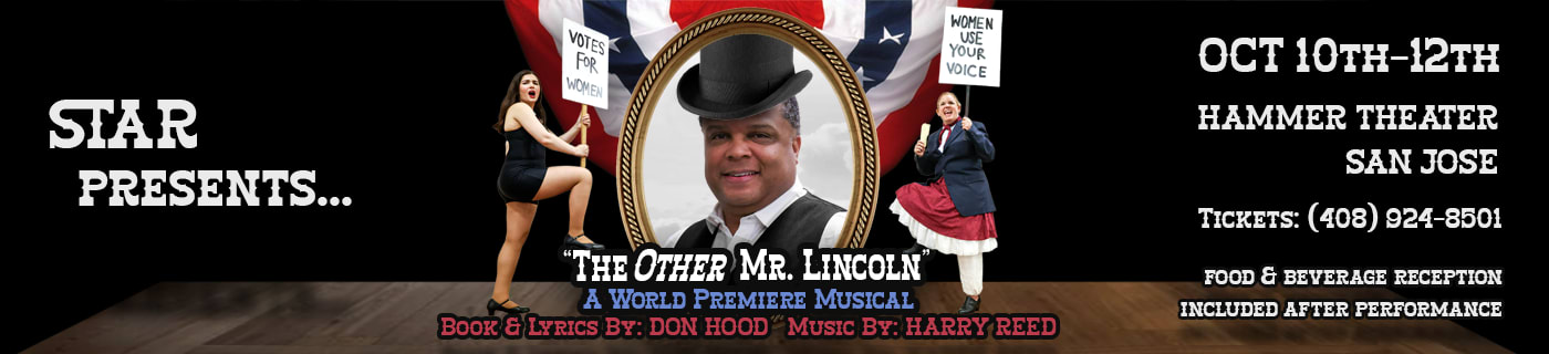 A photo of Robert Lincoln between two women Suffragette protesters holding signs, one reading "Votes for Women," while the ot