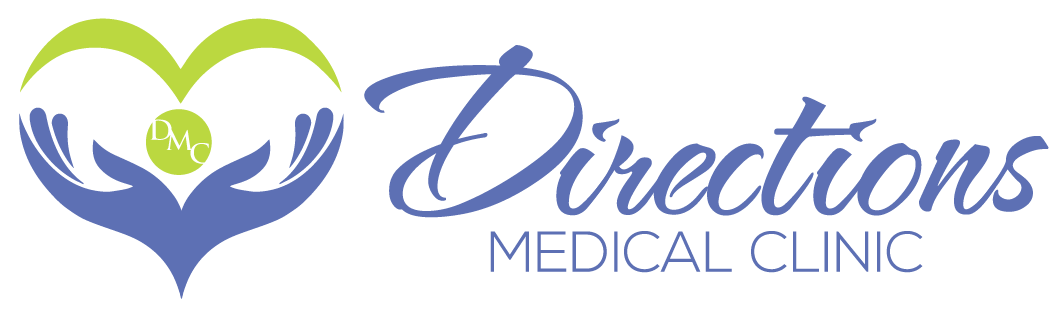Directions Medical Clinic logo w/blue hands with green lines in the shape of a heart